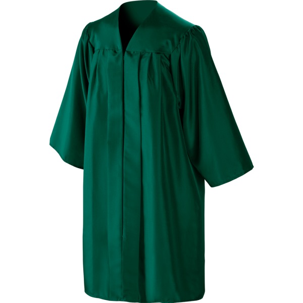 Custom green cap, gown with white stripe and tassel