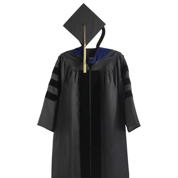 Doctorate Cap, Gown w/School Custom Zipper Pull, Hood, Tassel w/Yeardate Charm