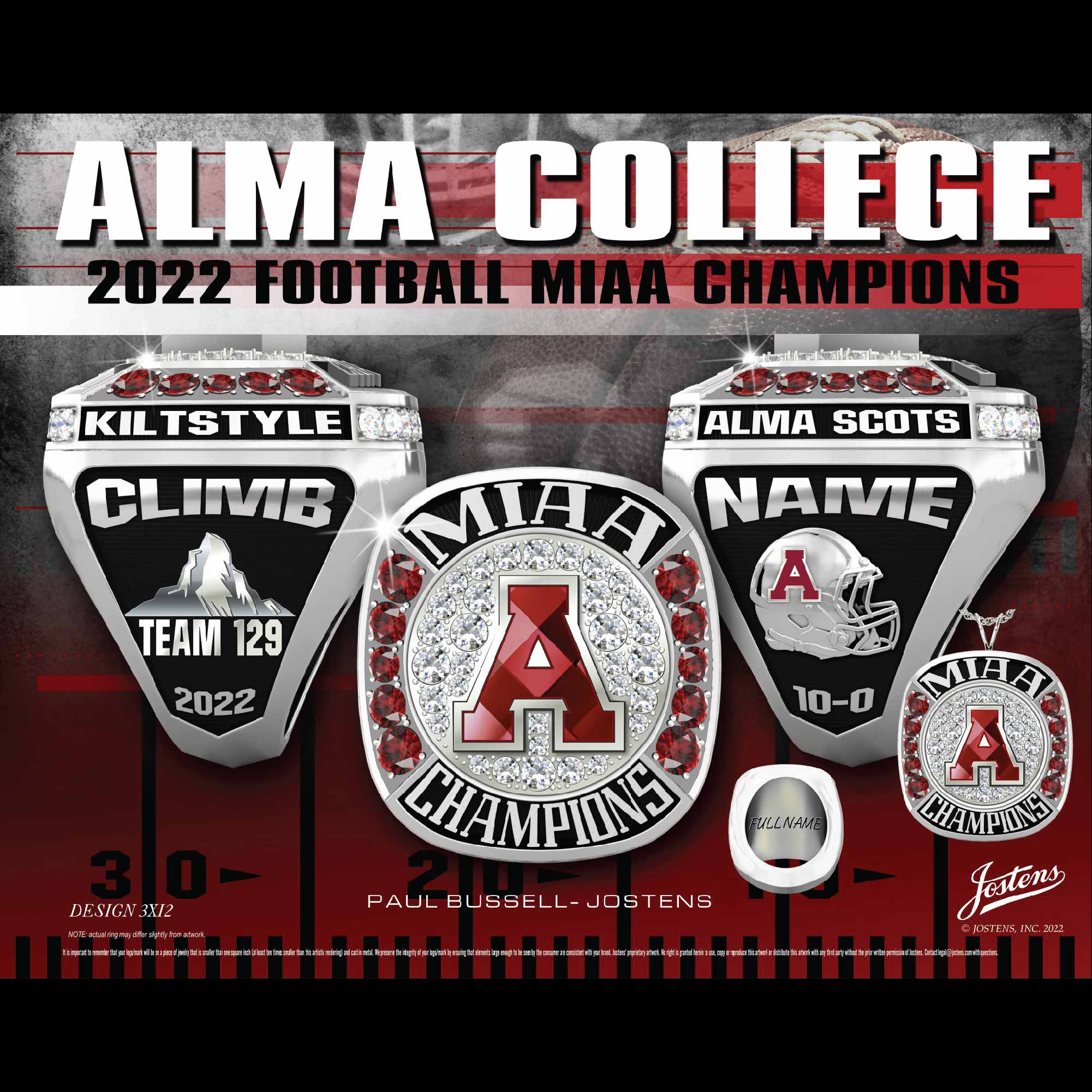 Alma College Football Football 2022 MIAA Championship Ring