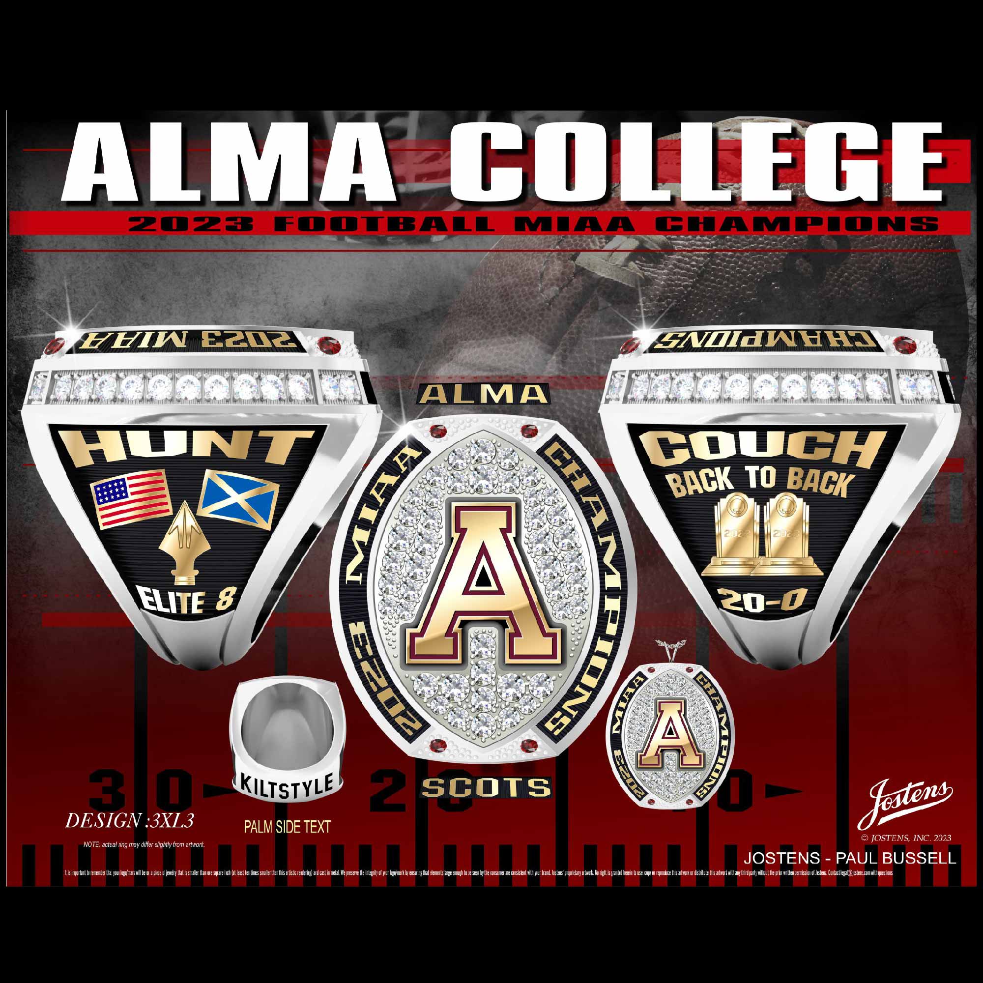 Alma College Men's Football 2023 MIAA Championship Ring