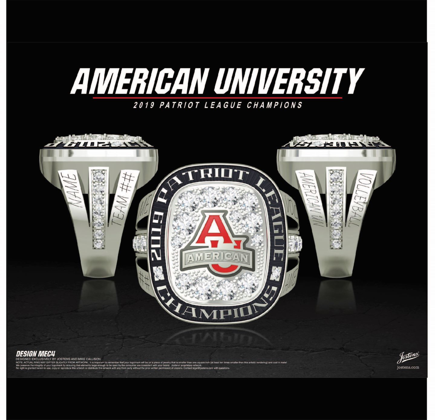 American University Women's Volleyball 2019 Patriot League Championship Ring