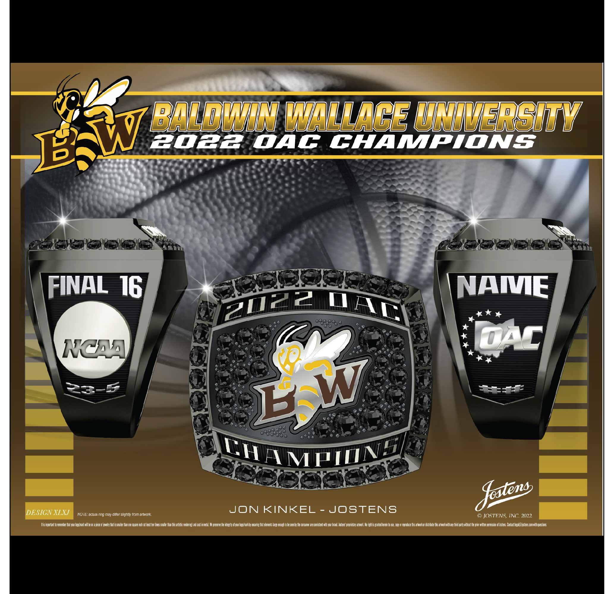 Baldwin Wallace University Women's Basketball 2022 OAC Championship Ring