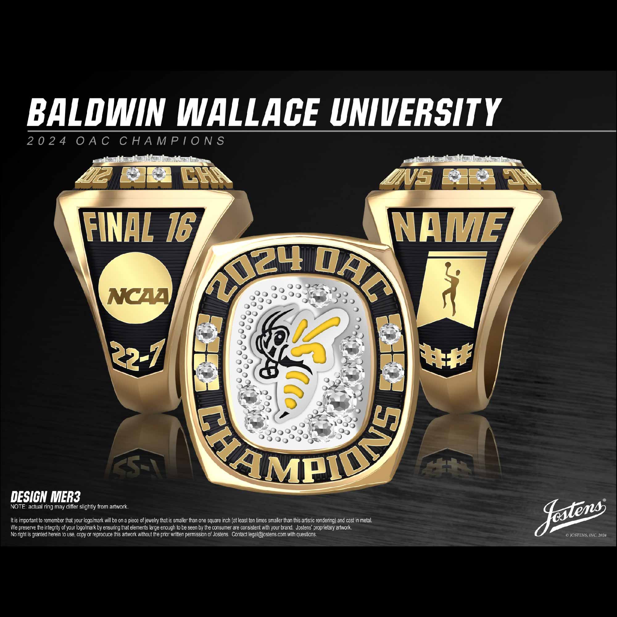 Baldwin Wallace University Women's Basketball 2024 OAC Championship Ring