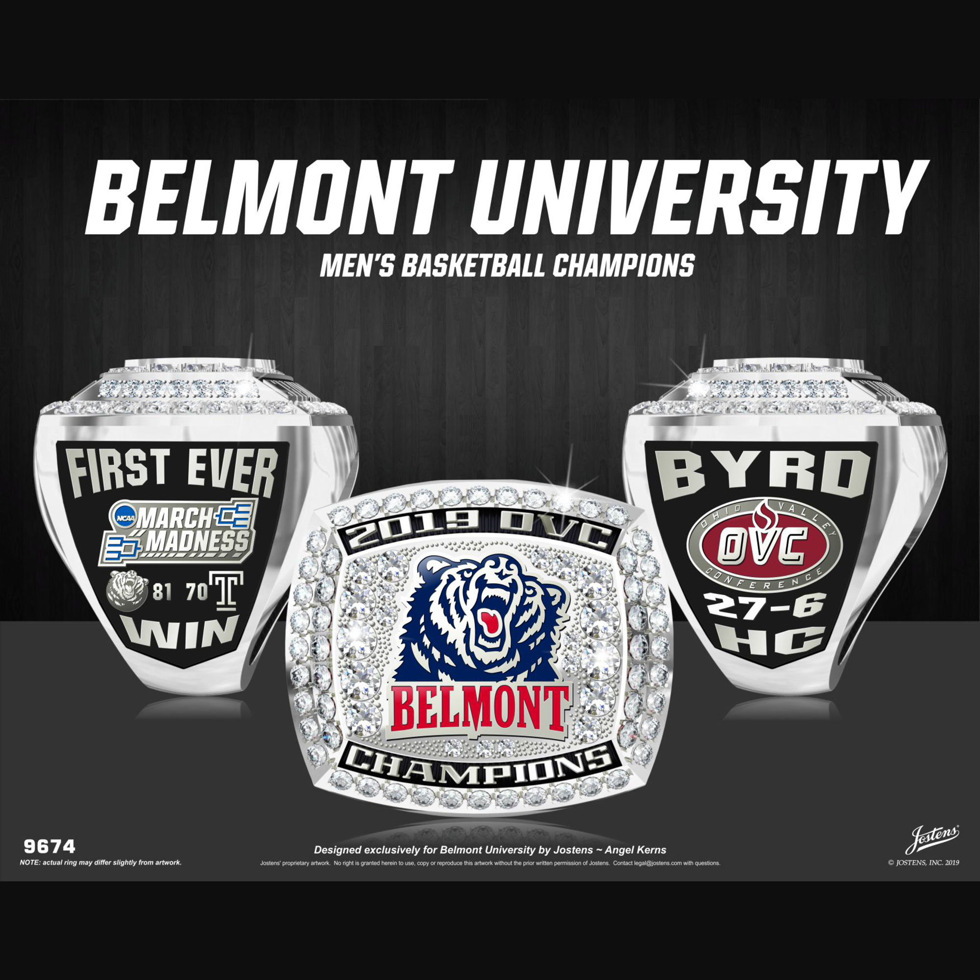 Belmont University Men's Basketball 2019 OVC Championship Ring