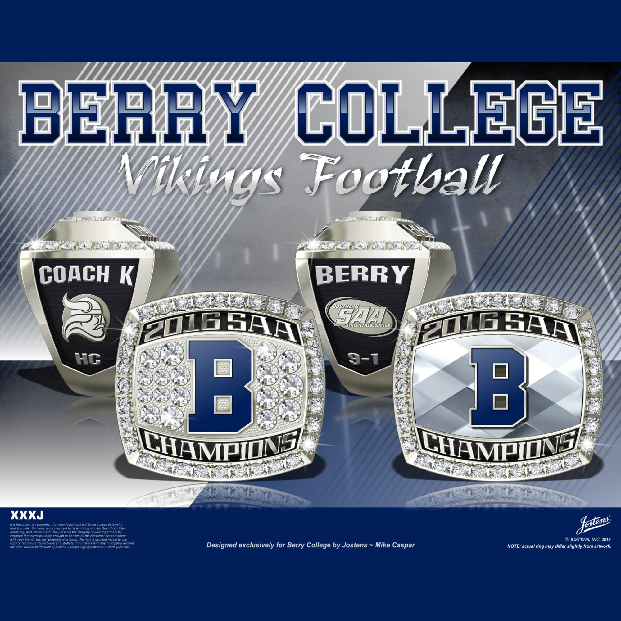 Berry College Men's Football 2016 SAA Championship Ring