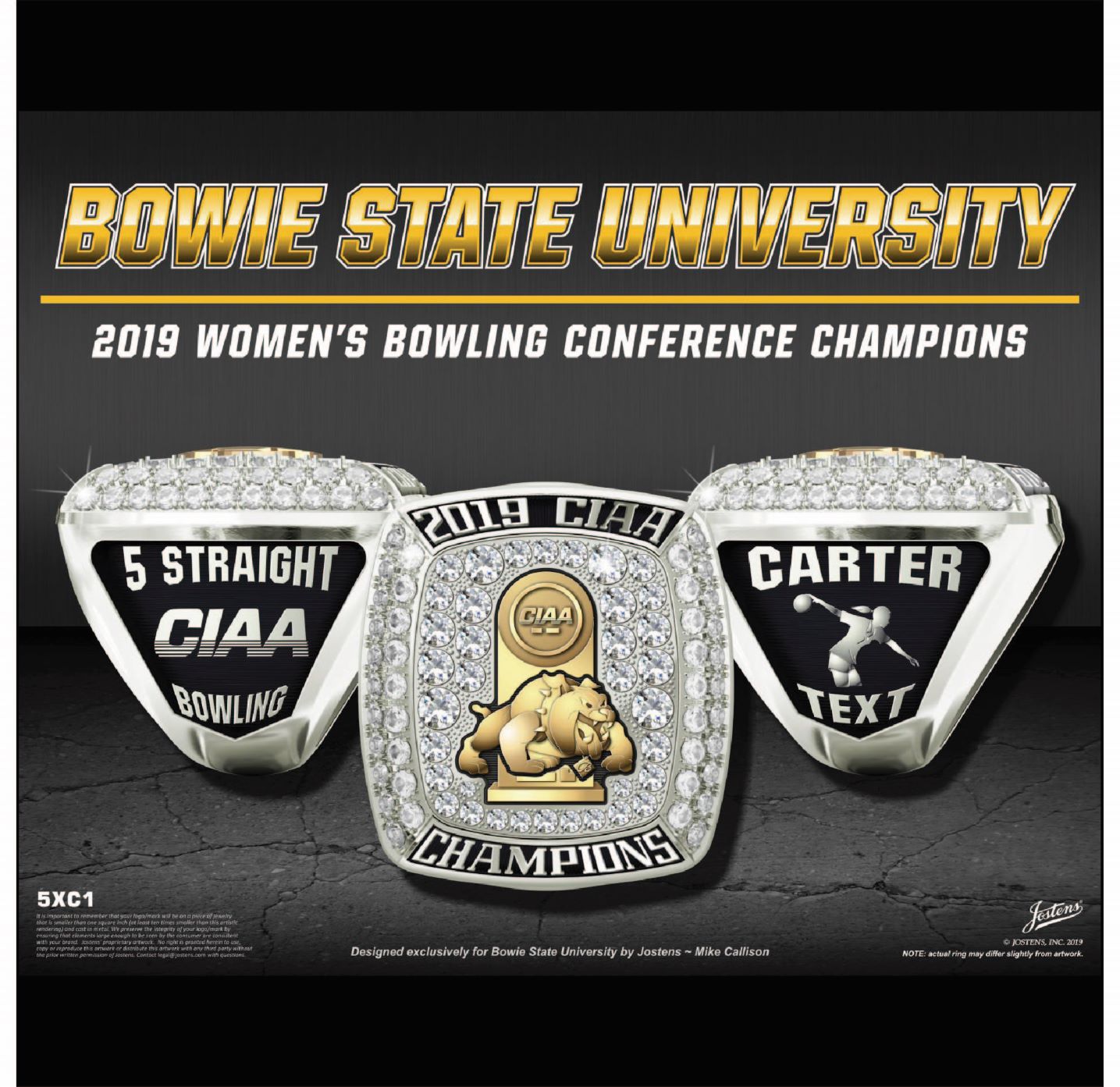 Bowie State University Women's Bowling 2019 CIAA Championship Ring