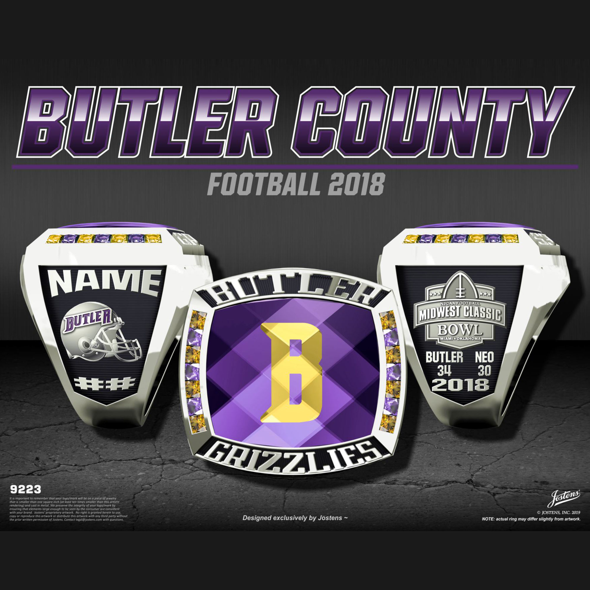 Butler County Community College Men's Football 2018 Midwest Classic Bowl Championship Ring