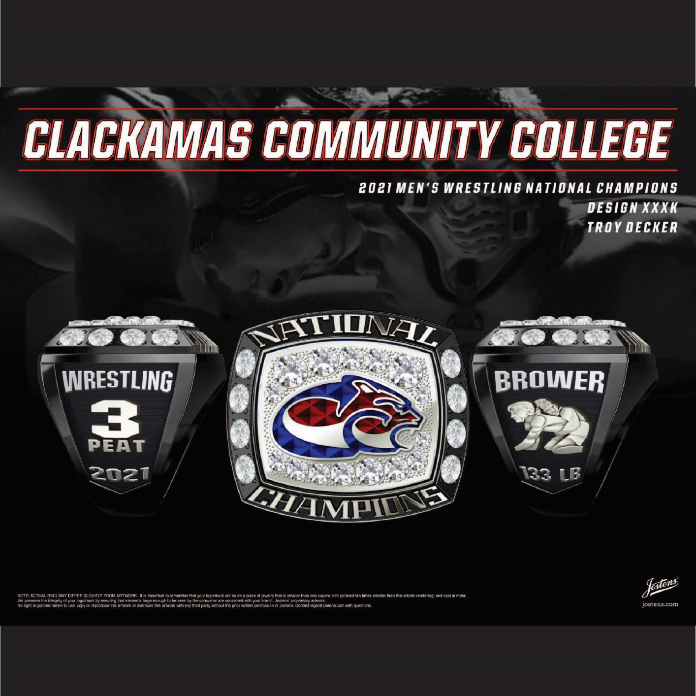 Clackamas Community College Men's Wrestling 2021 National Championship Ring
