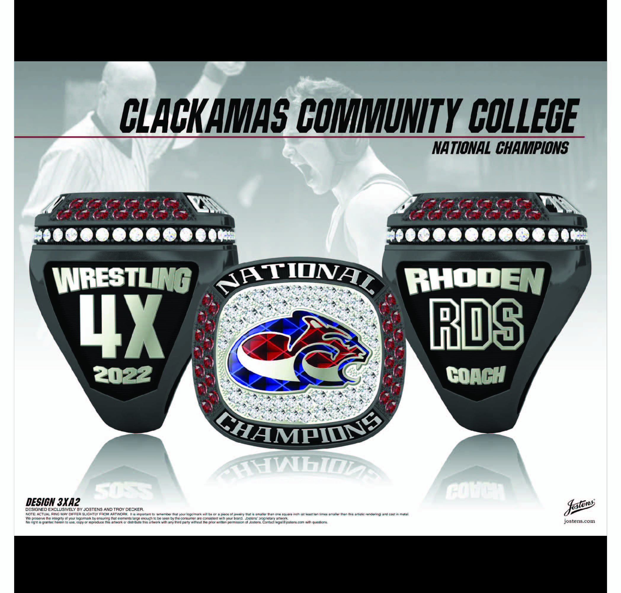 Clackamas Community College Men's Wrestling 2022 National Championship Ring