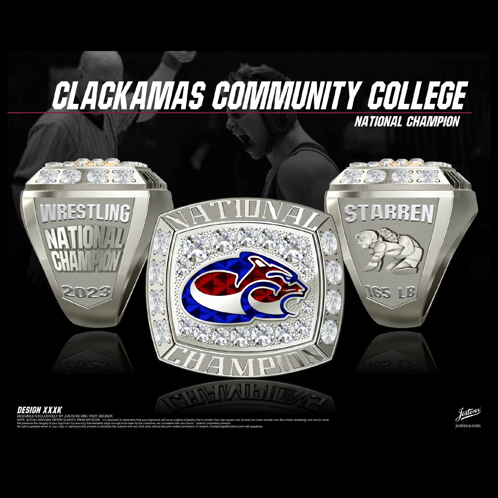 Clackamas Community College Men's Wrestling 2023 National Championship Ring