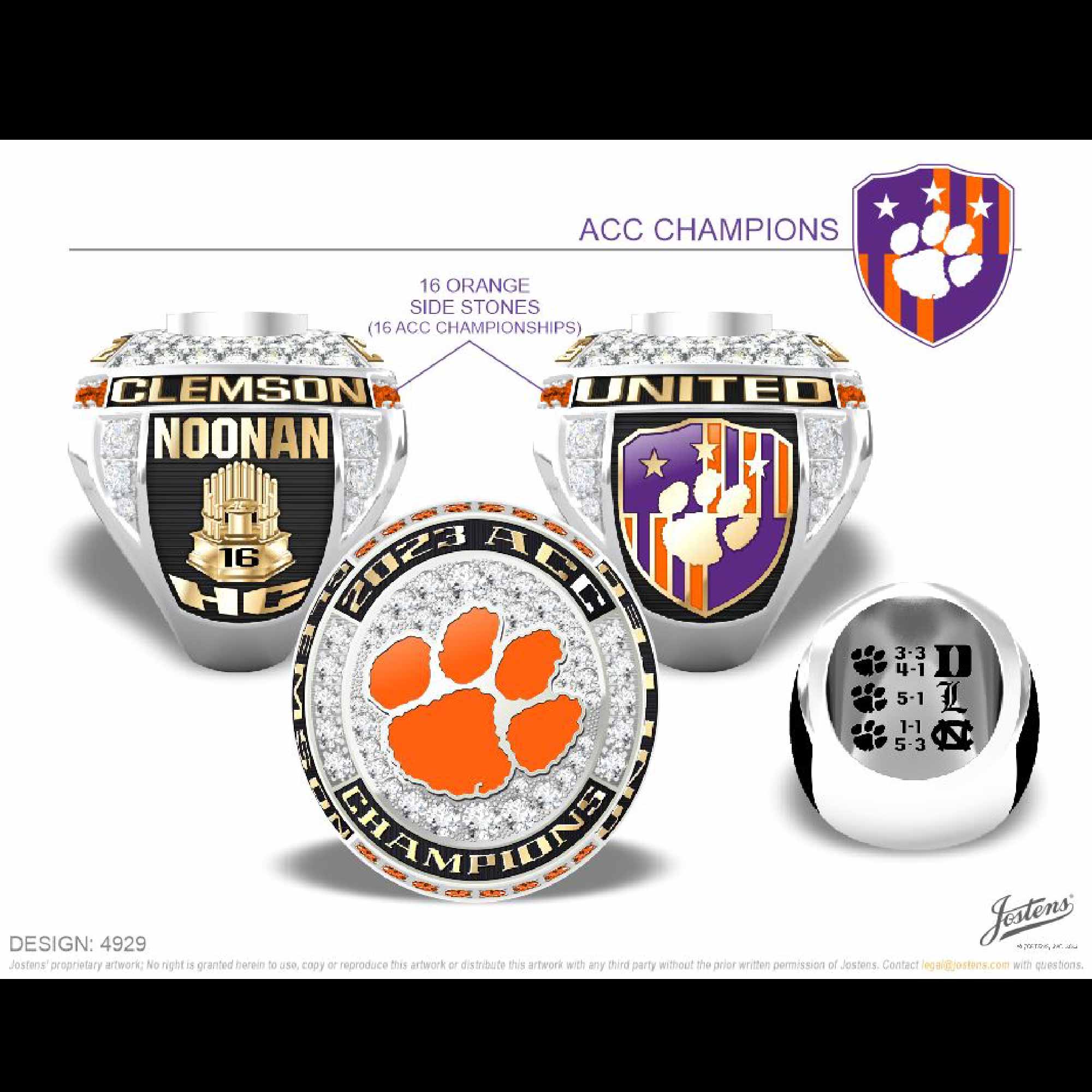 Clemson University Men's Soccer 2023 ACC  Championship Ring