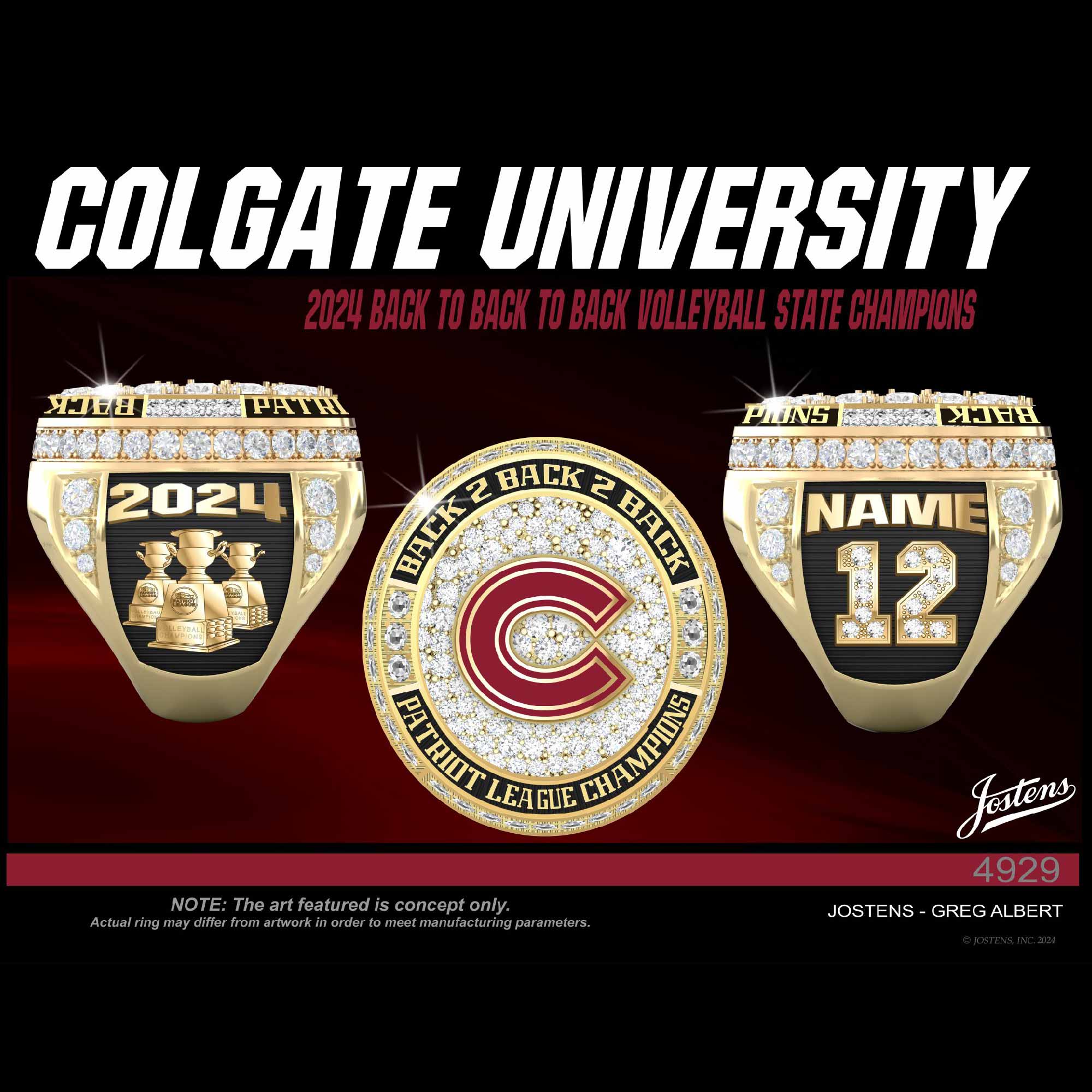 Colgate University Women's Volleyball 2024 Patrioit League Championship Ring