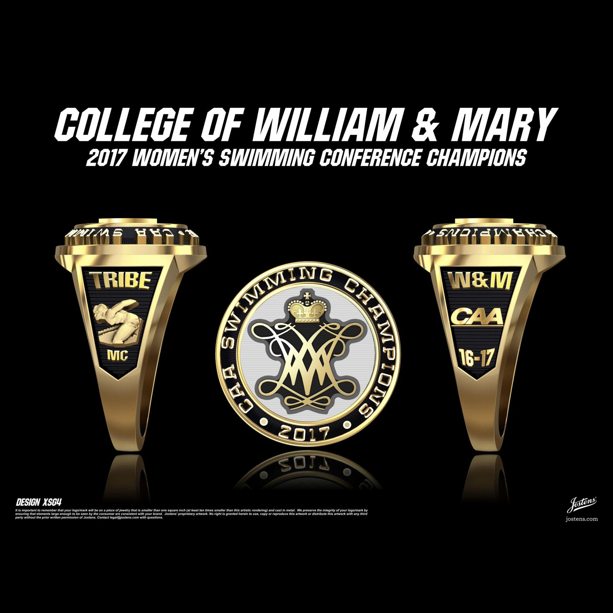 College of William & Mary Women's Swimming & Diving 2017 CAA Championship Ring