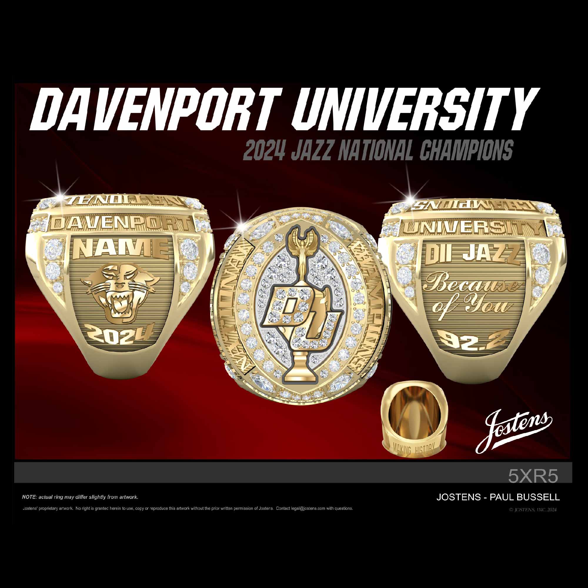 Davenport University Women's Dance 2024 Jazz National Champions Championship Ring