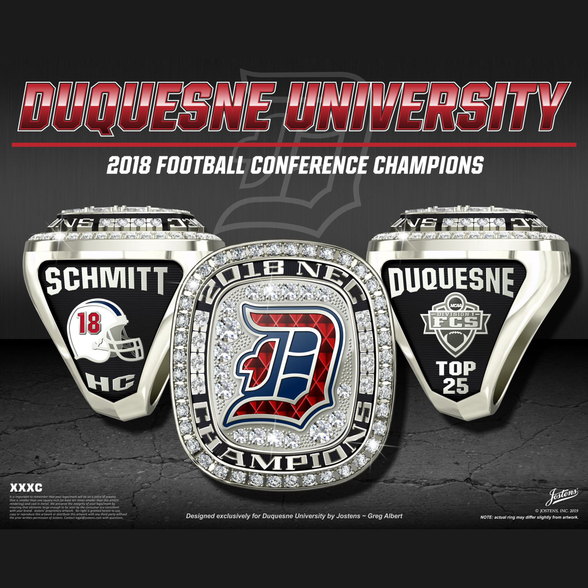 Duquesne University Men's Football 2018 NEC Championship Ring