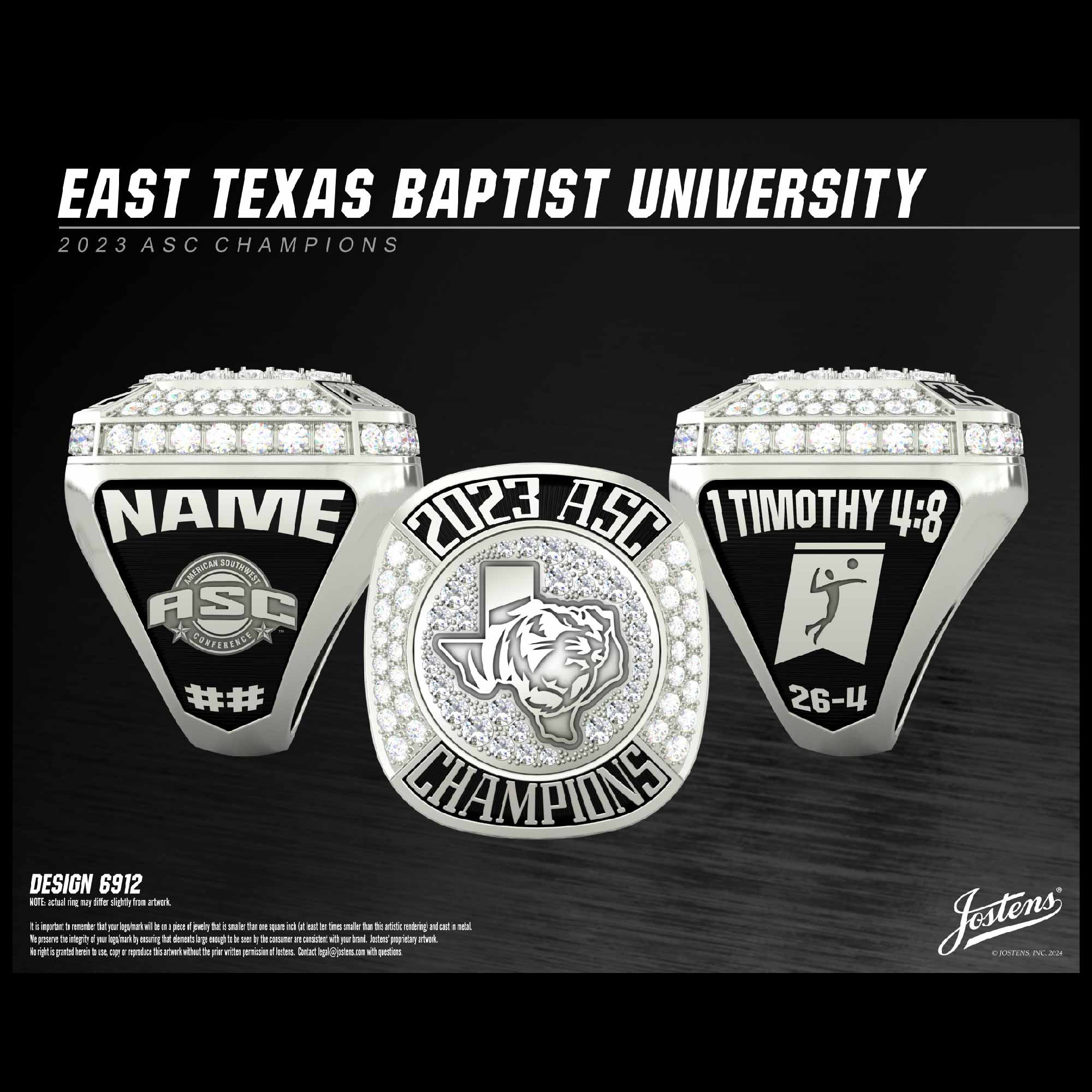 East Texas Baptist University Women's Volleyball 2023 ASC Championship Ring