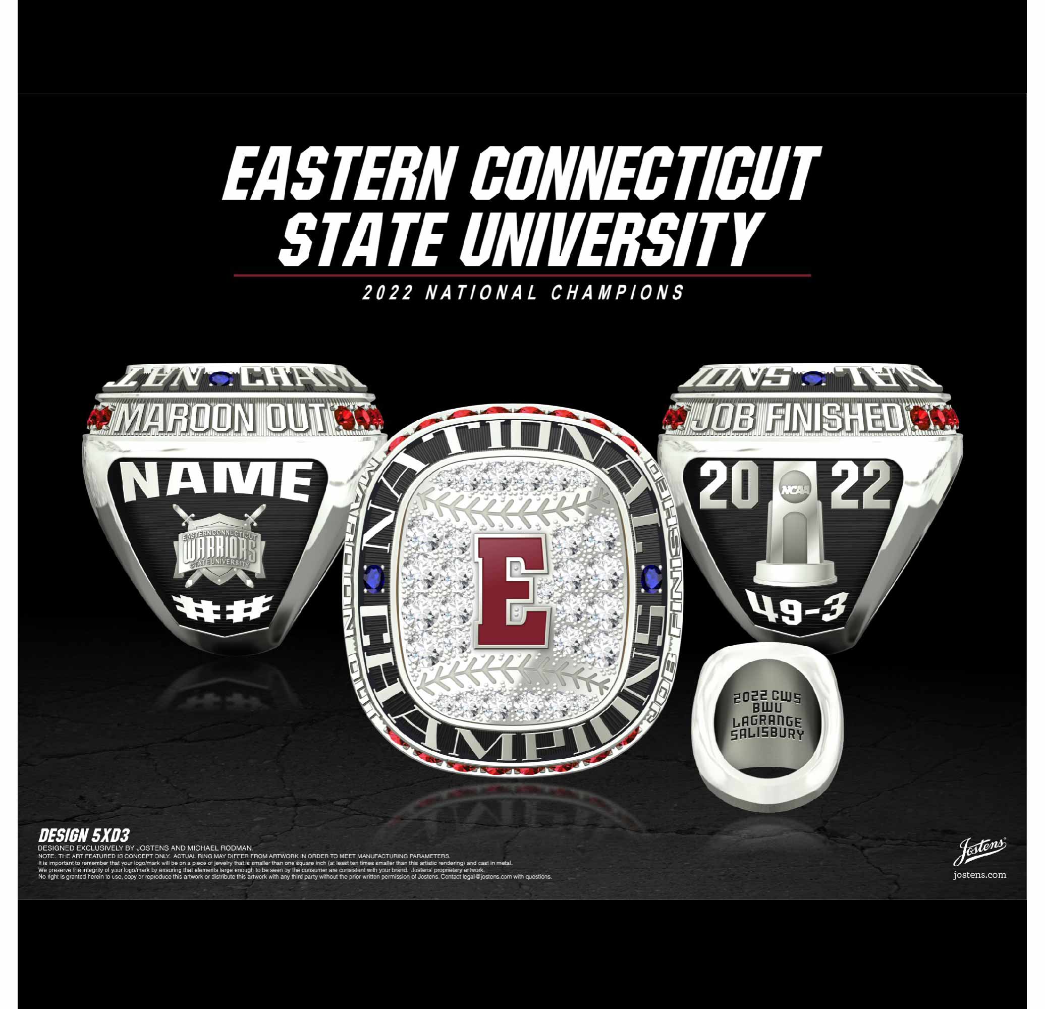 Eastern Connecticut State University Baseball 2022 National Championship Ring