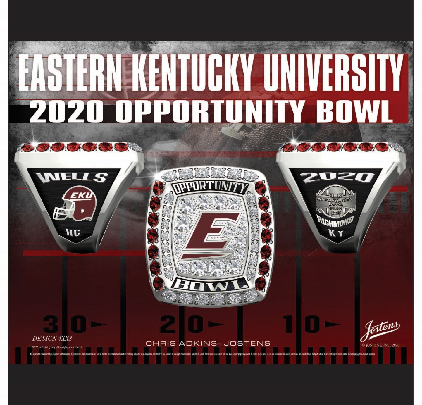 Eastern Kentucky University Men's Football 2020 Opportunity Bowl Championship Ring