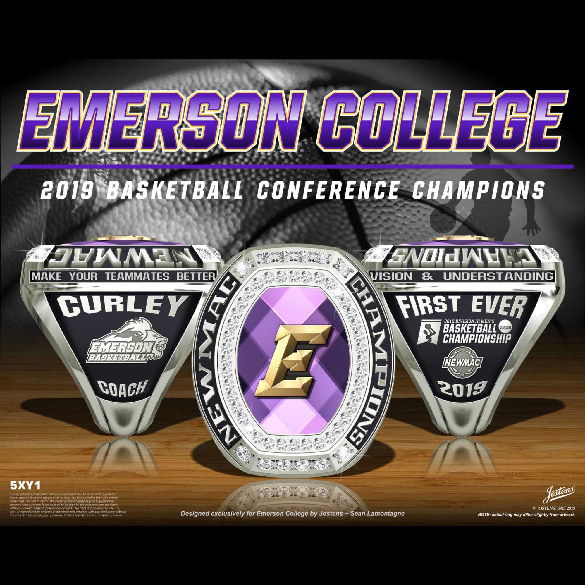Emerson College Men's Basketball 2019 NEWMAC Championship Ring