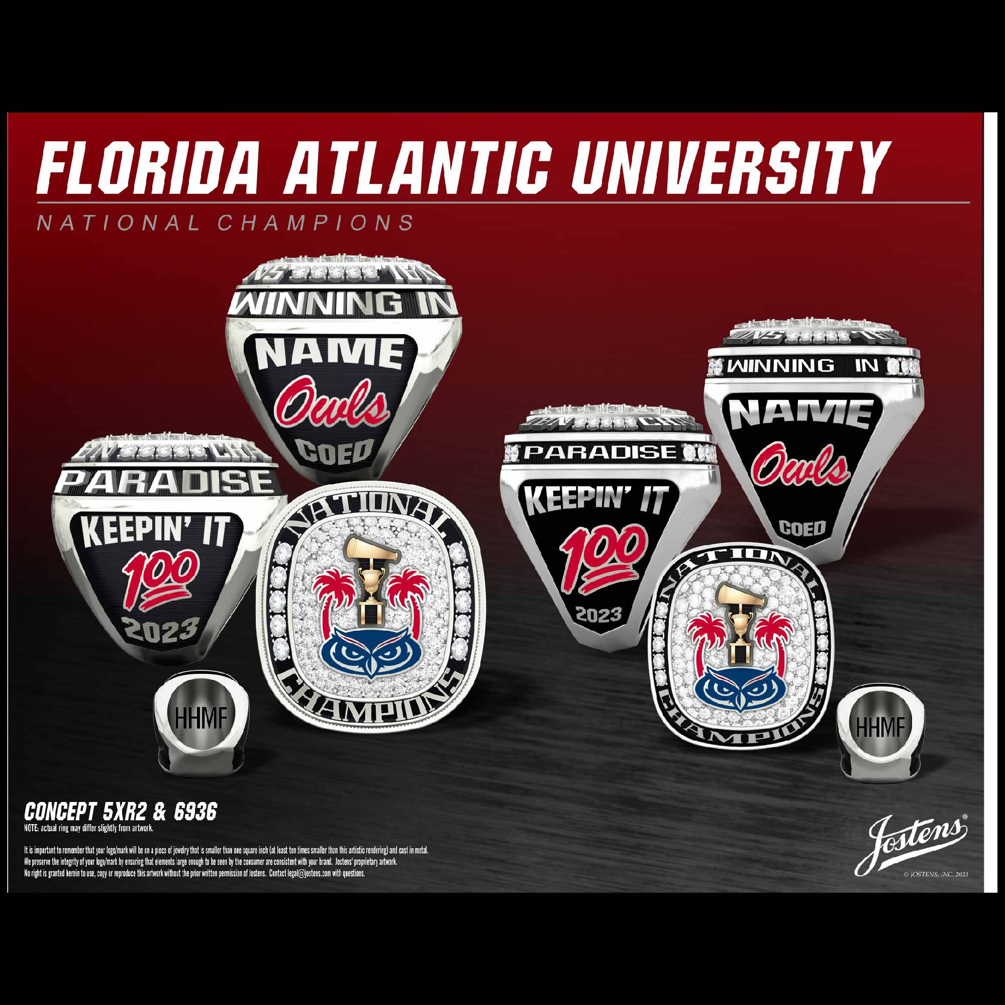 Florida Atlantic University Coed Cheer 2023 National Championship Ring