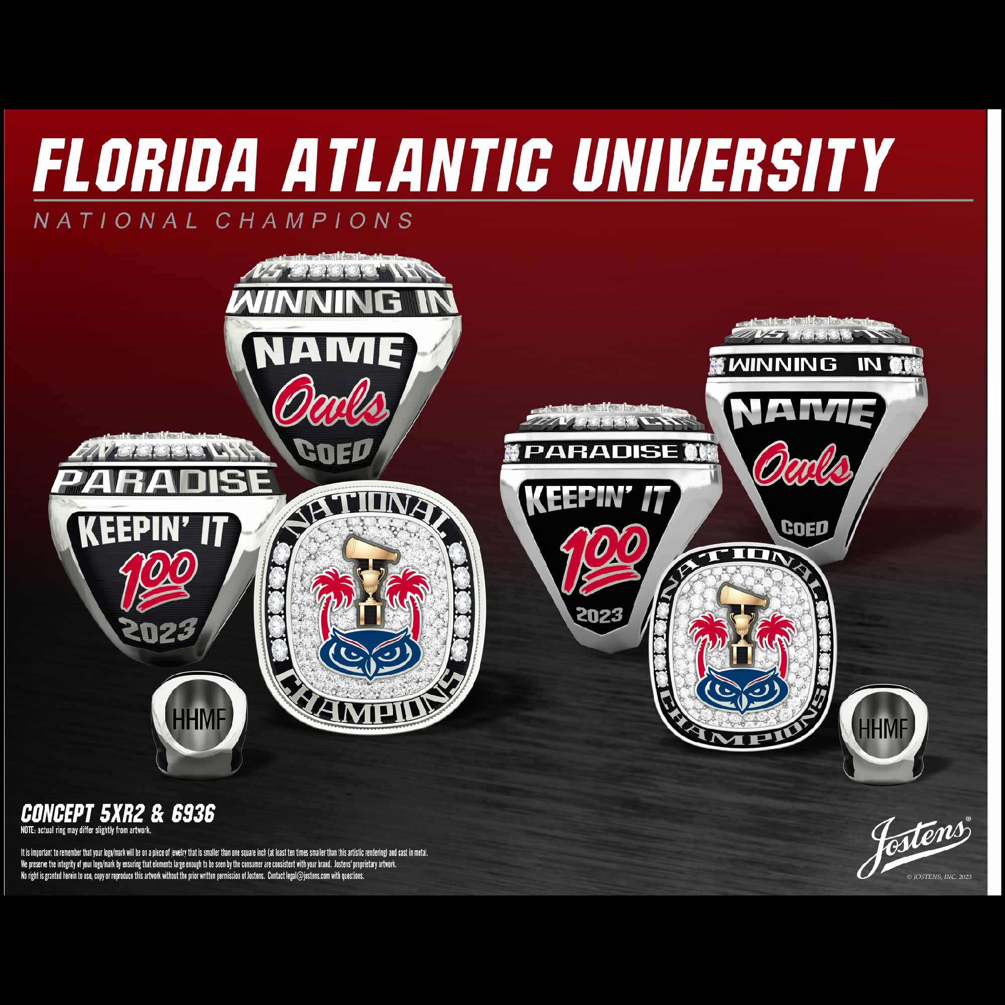 Florida Atlantic University Women's Cheer 2023 National Championship Ring