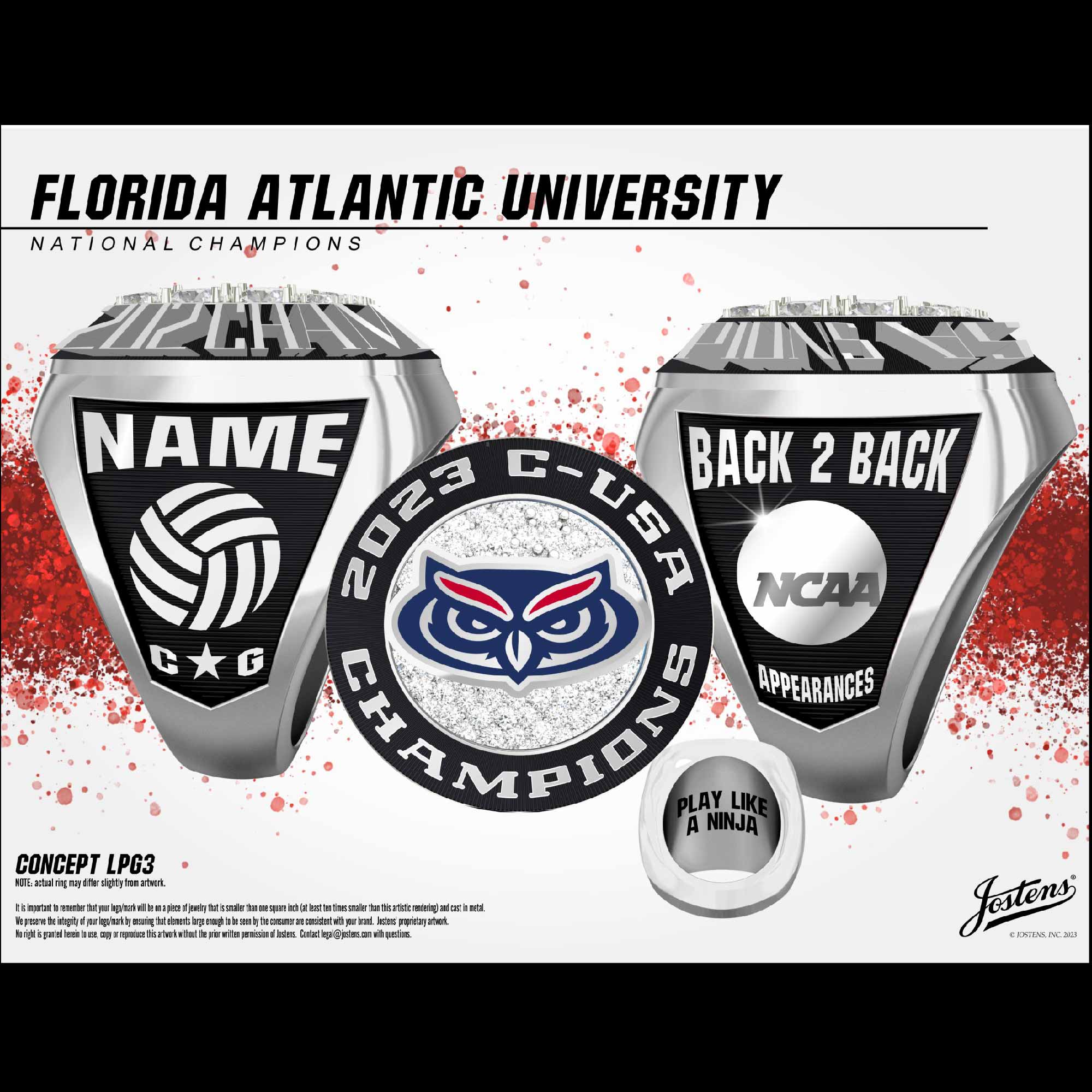 Florida Atlantic University Women's Volleyball 2023 CUSA Championship Ring