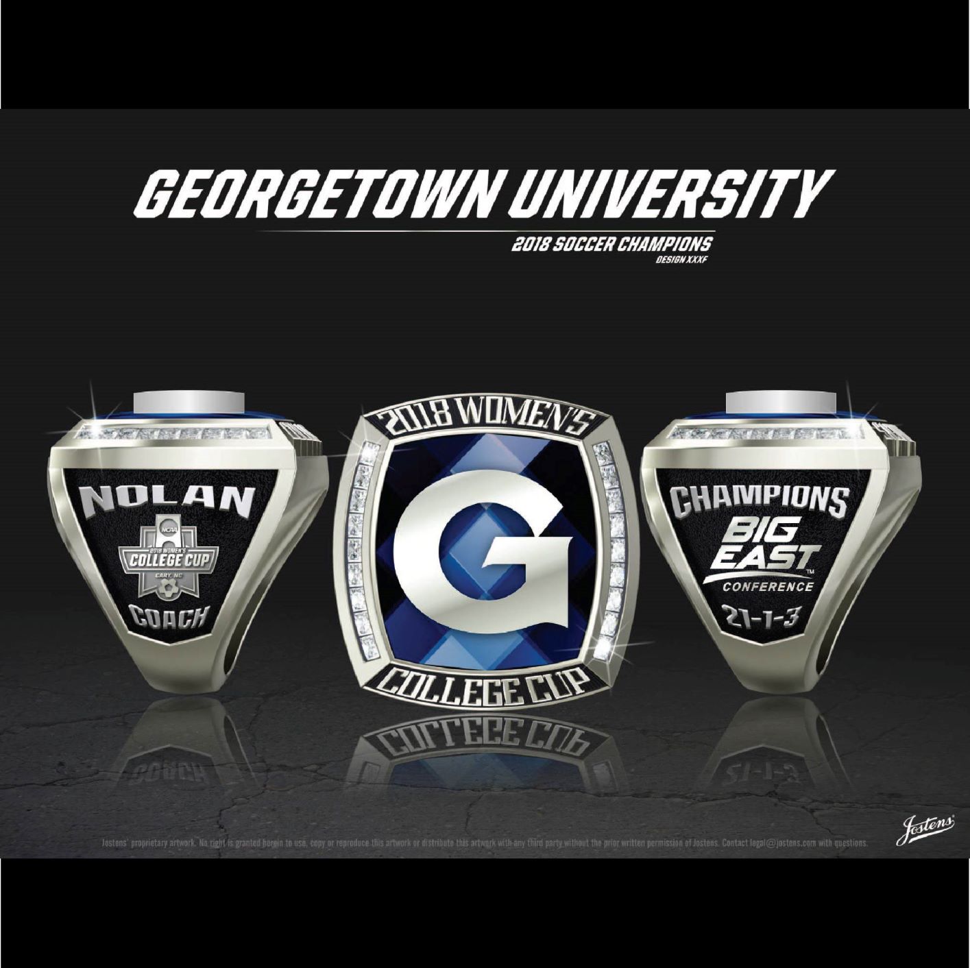 Georgetown University Women's Soccer 2018 Big East Championship Ring