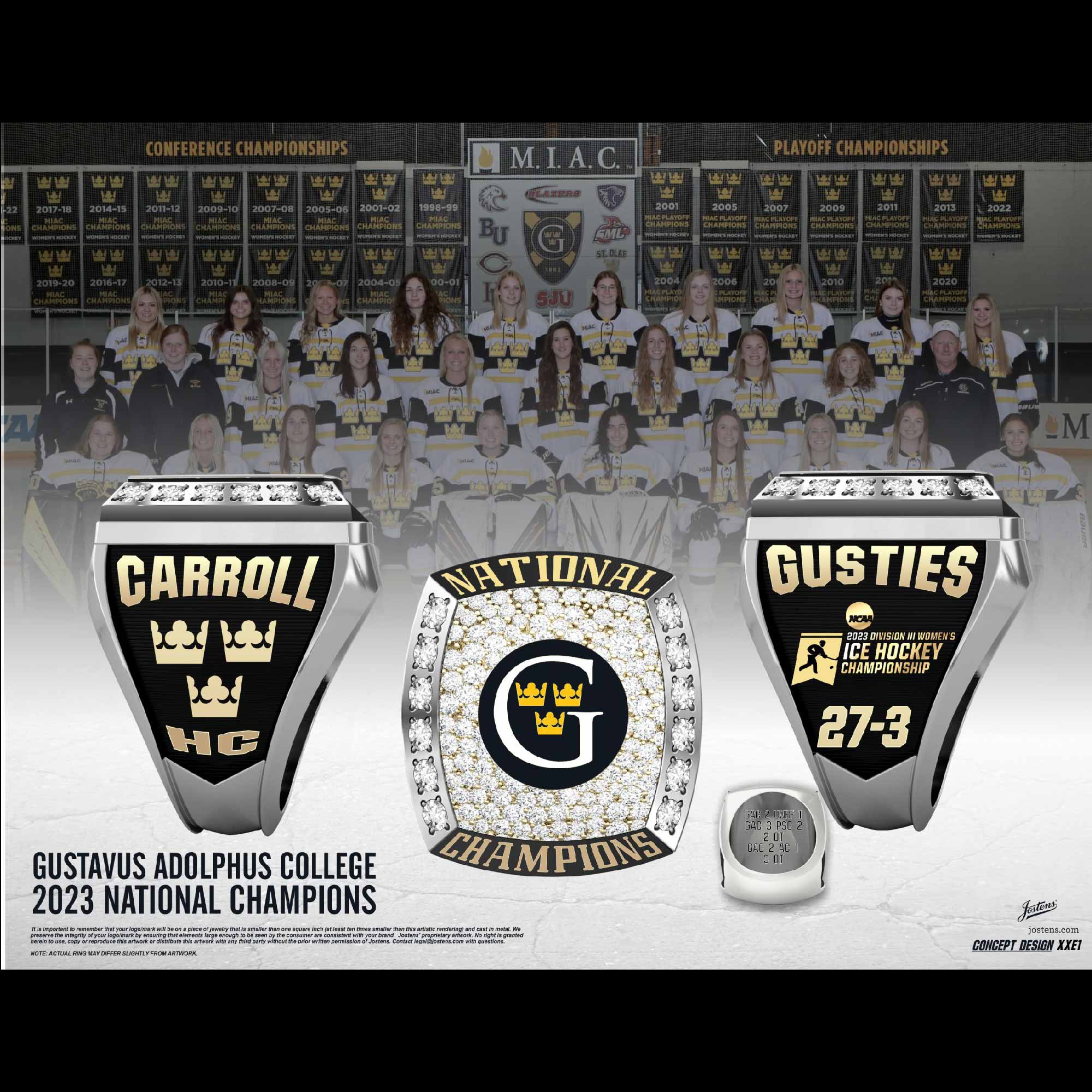 Gustavus Adolphus College Women's Ice Hockey 2023 National Championship Ring