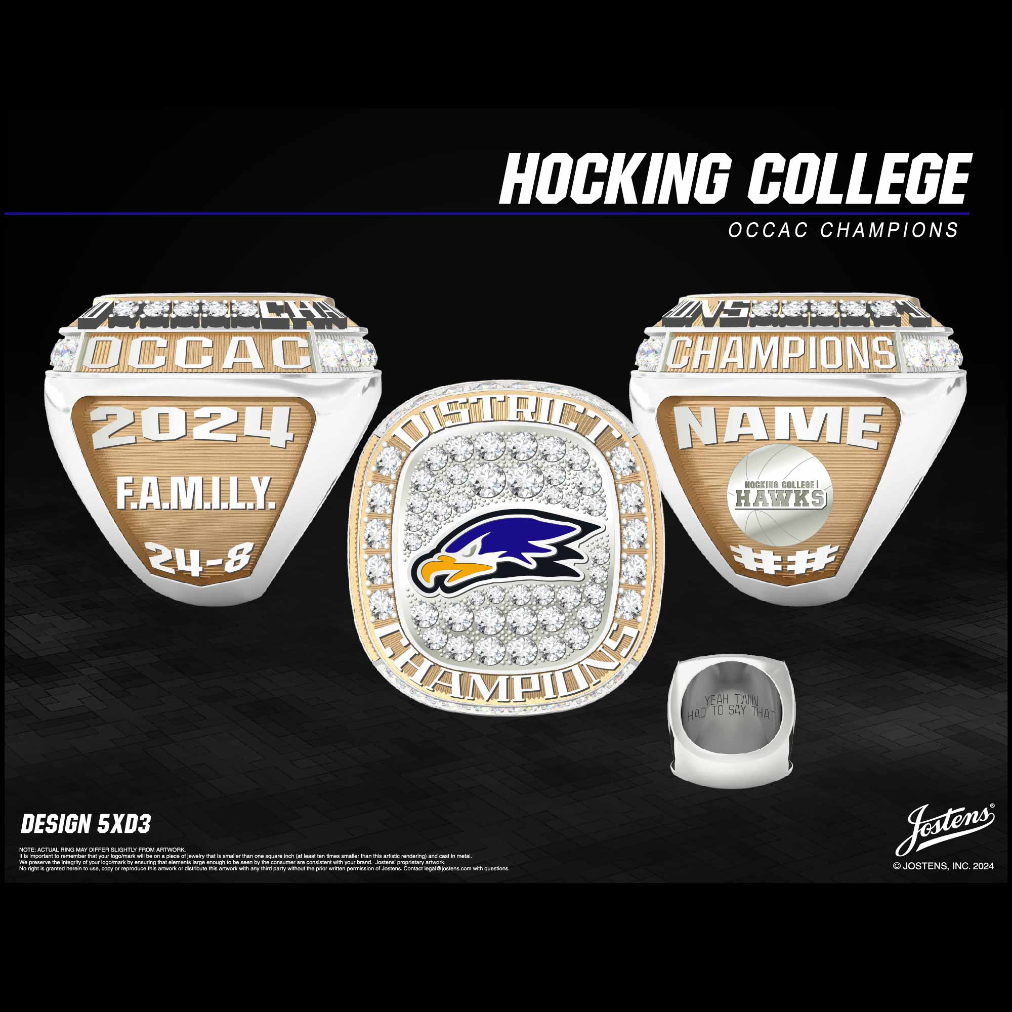 Hocking College Men's Basketball 2024 OCCAC Championship Ring