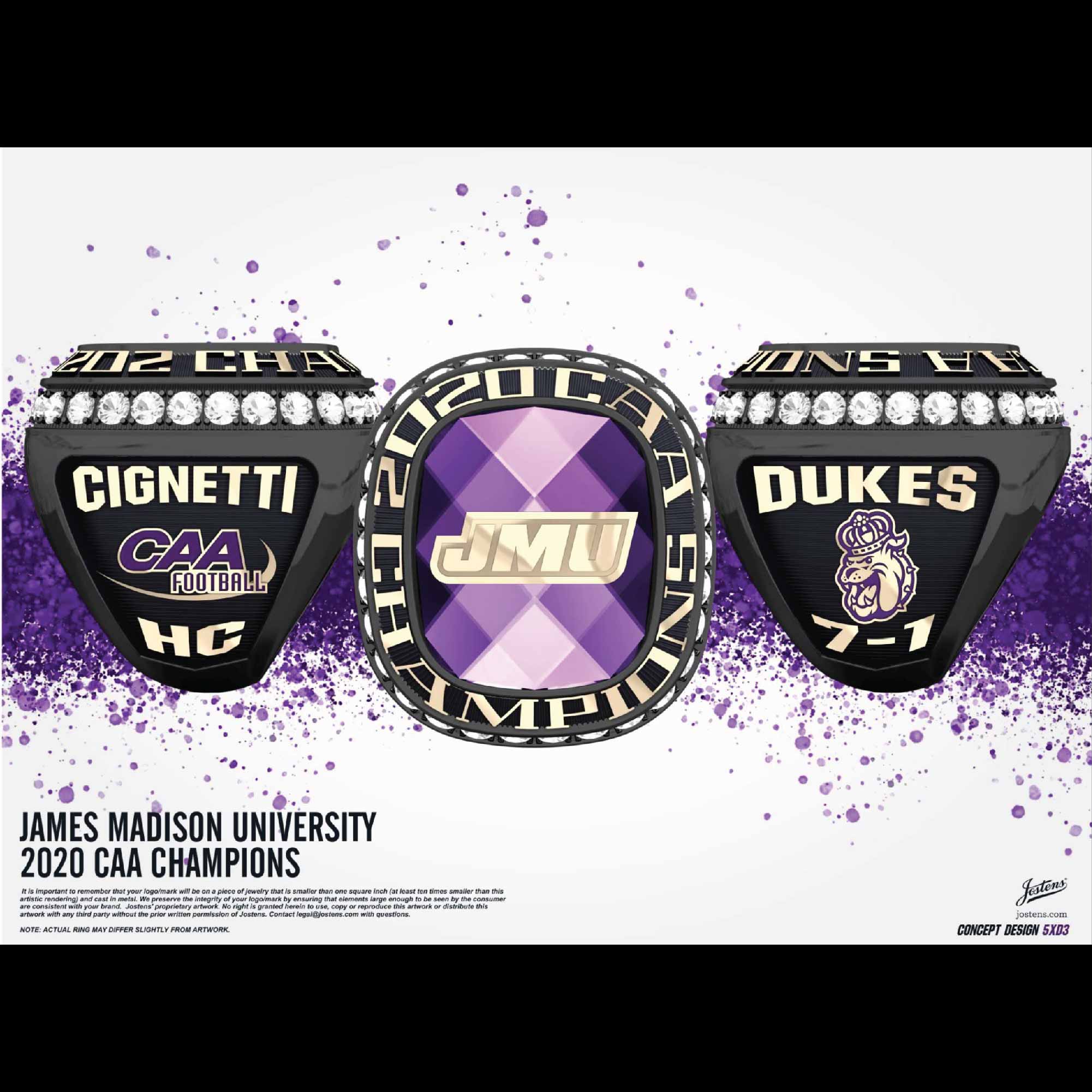 James Madison University Men's Football 2020 CAA Championship Ring