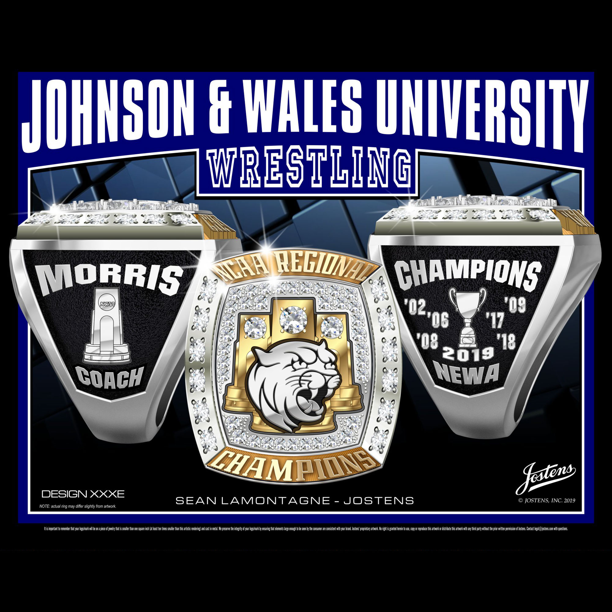 Johnson & Wales University Men's Wrestling 2019 Regional Championship Ring