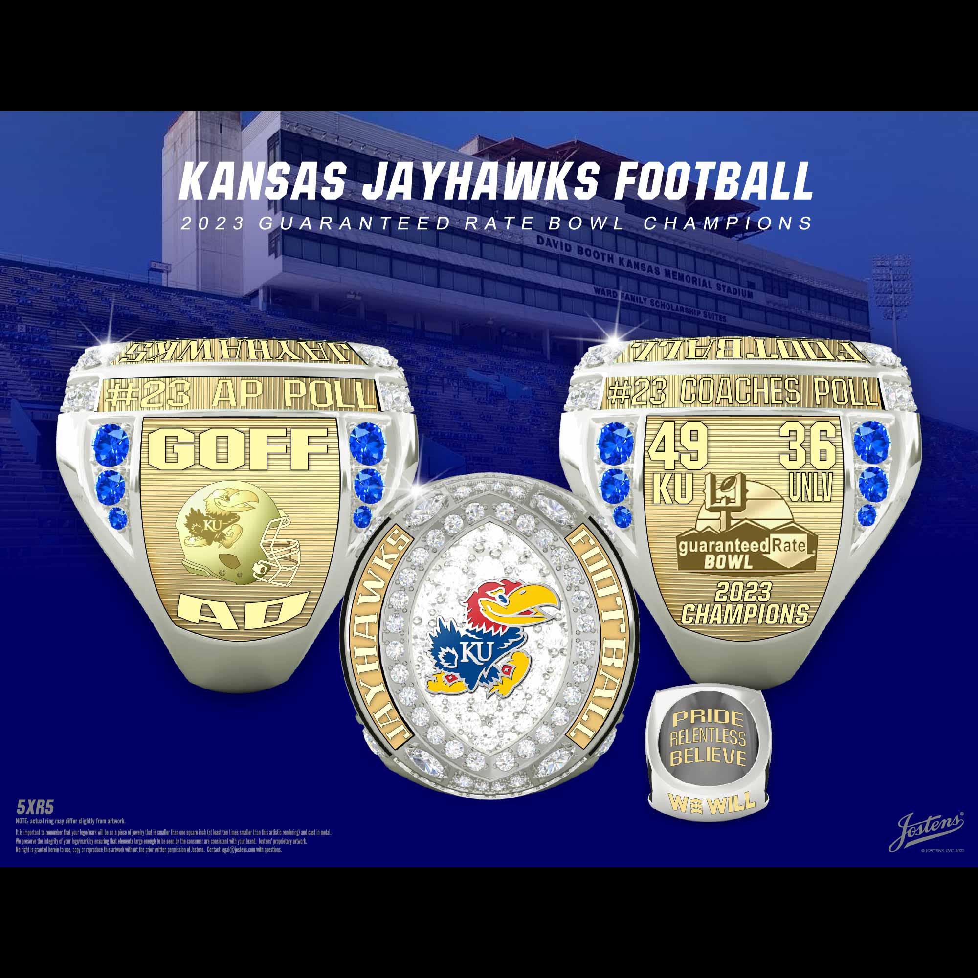 University of Kansas Men's Football 2023 Guaranteed Rate Bowl Championship Ring