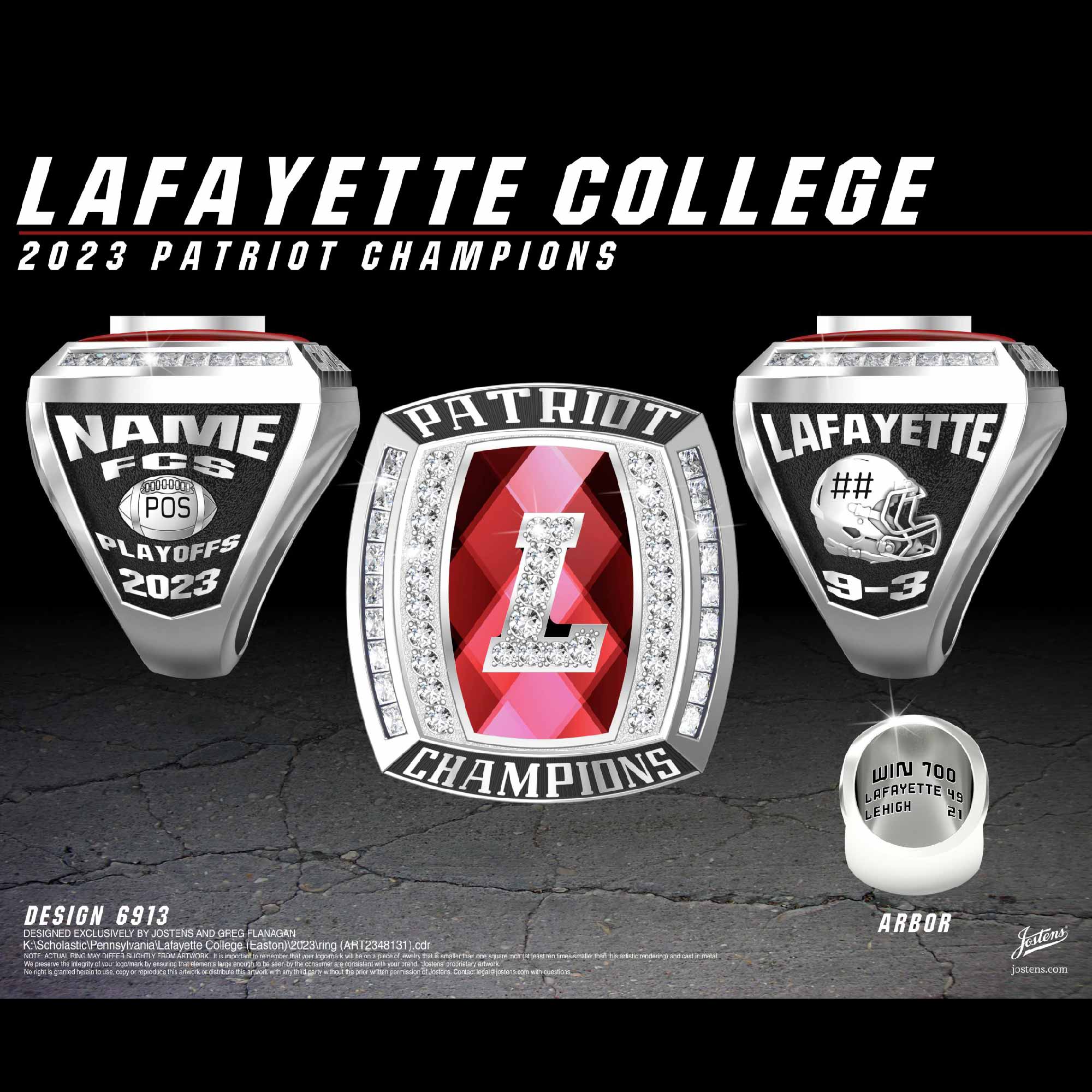 Lafayette College Men's Football 2023 Patriot Championship Ring