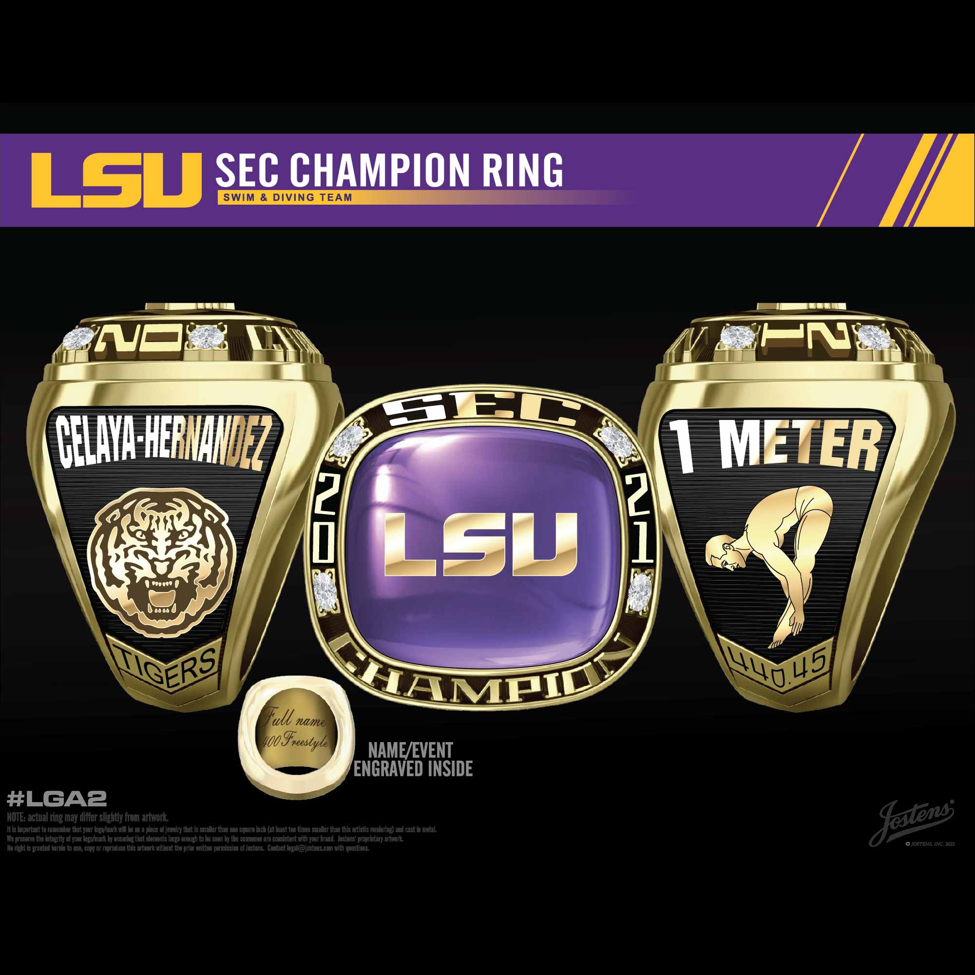 Louisiana State University Men's Swimming & Diving 2021 SEC Championship Ring