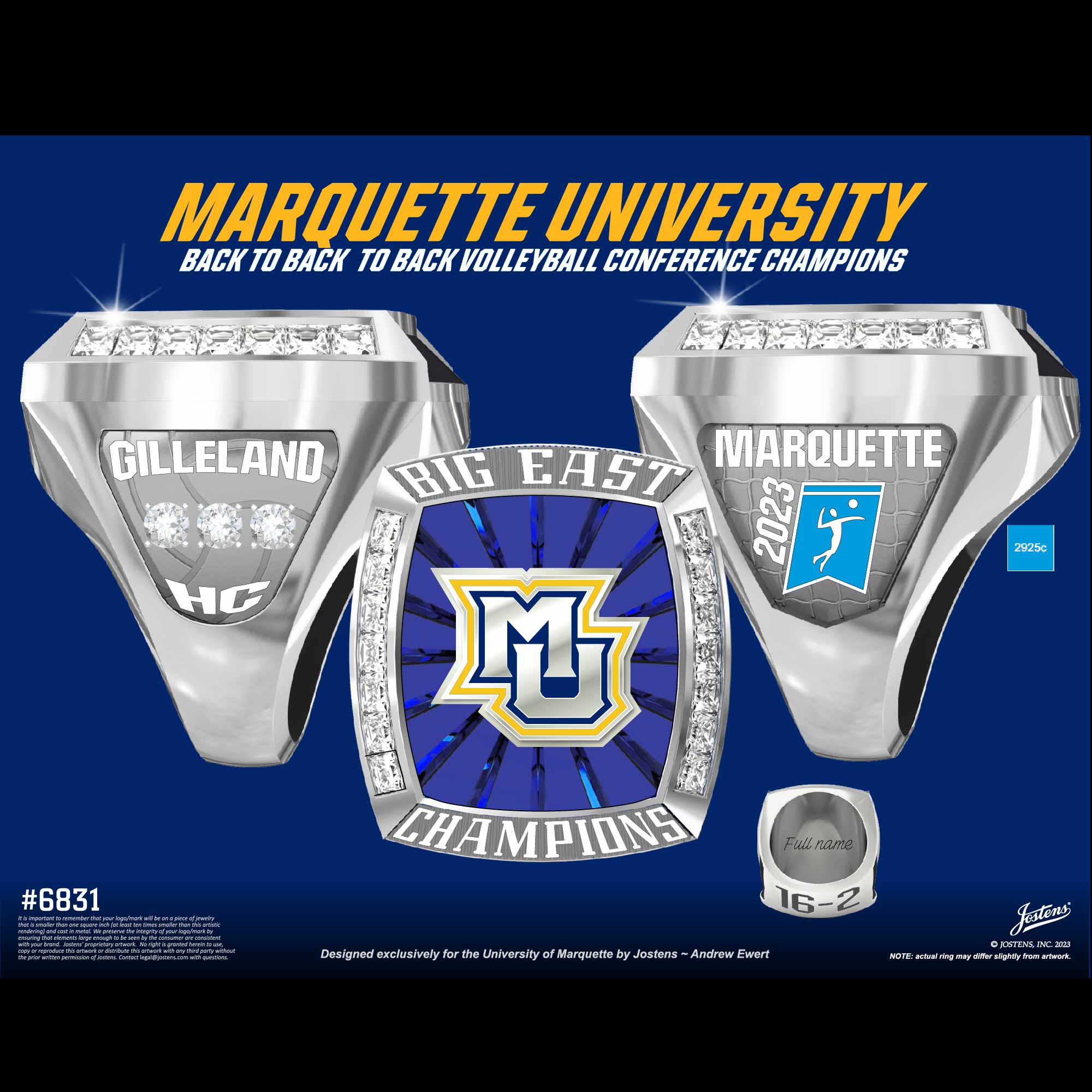 Marquette University Women's Volleyball 2023 Conference Championship Ring