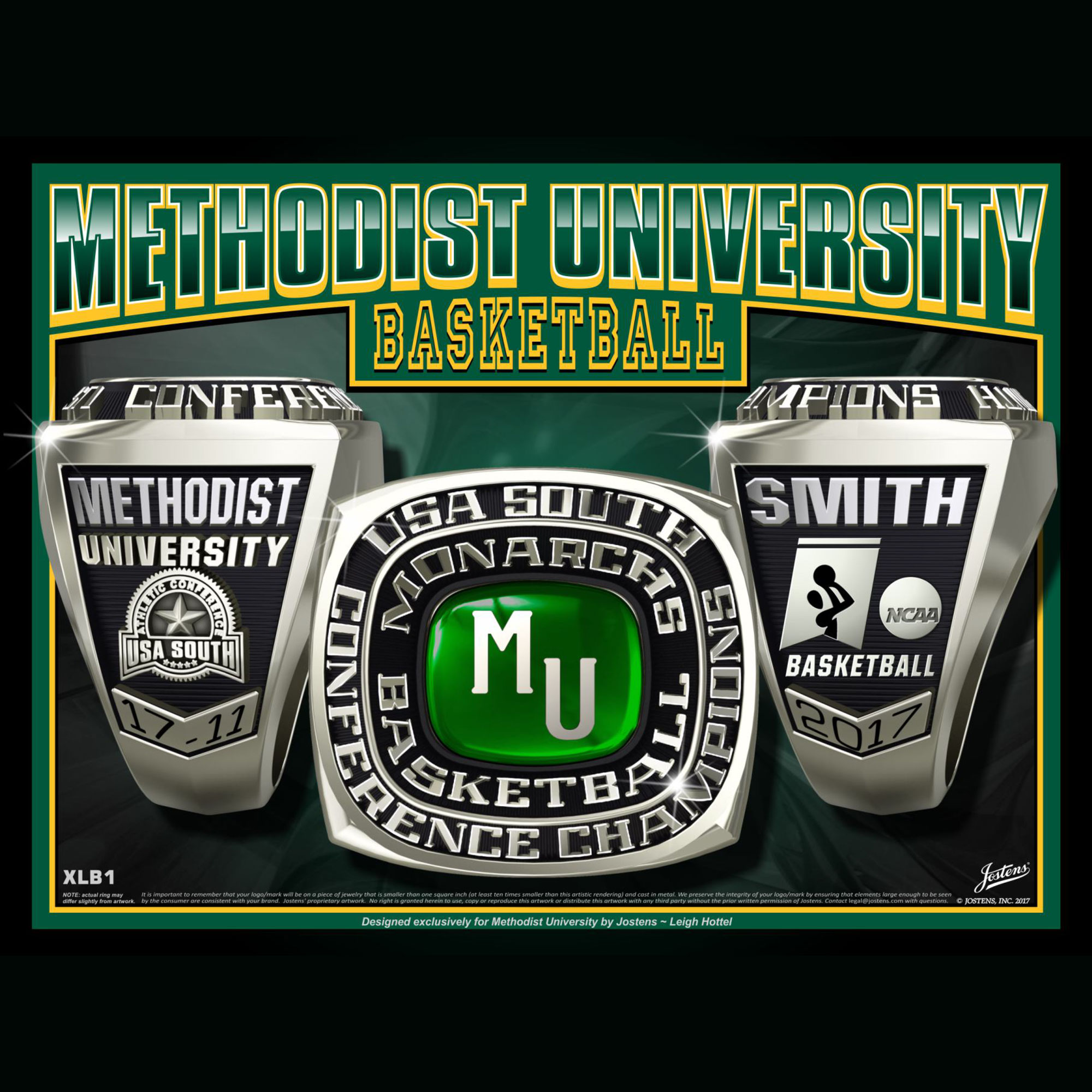 Methodist University Men's Basketball 2017 USA South Championship Ring
