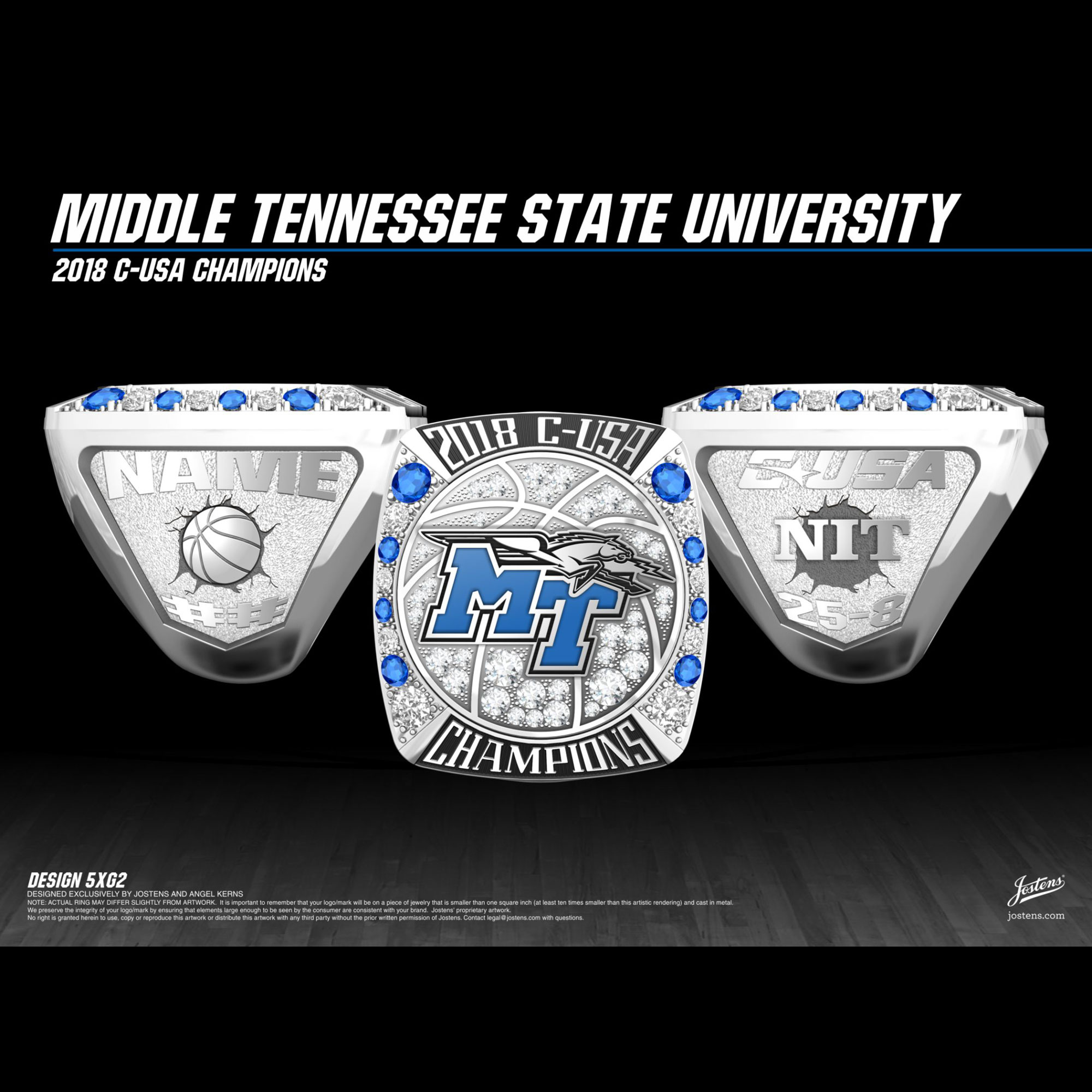 Middle Tennessee State University Men's Basketball 2018 Conference USA Championship Ring