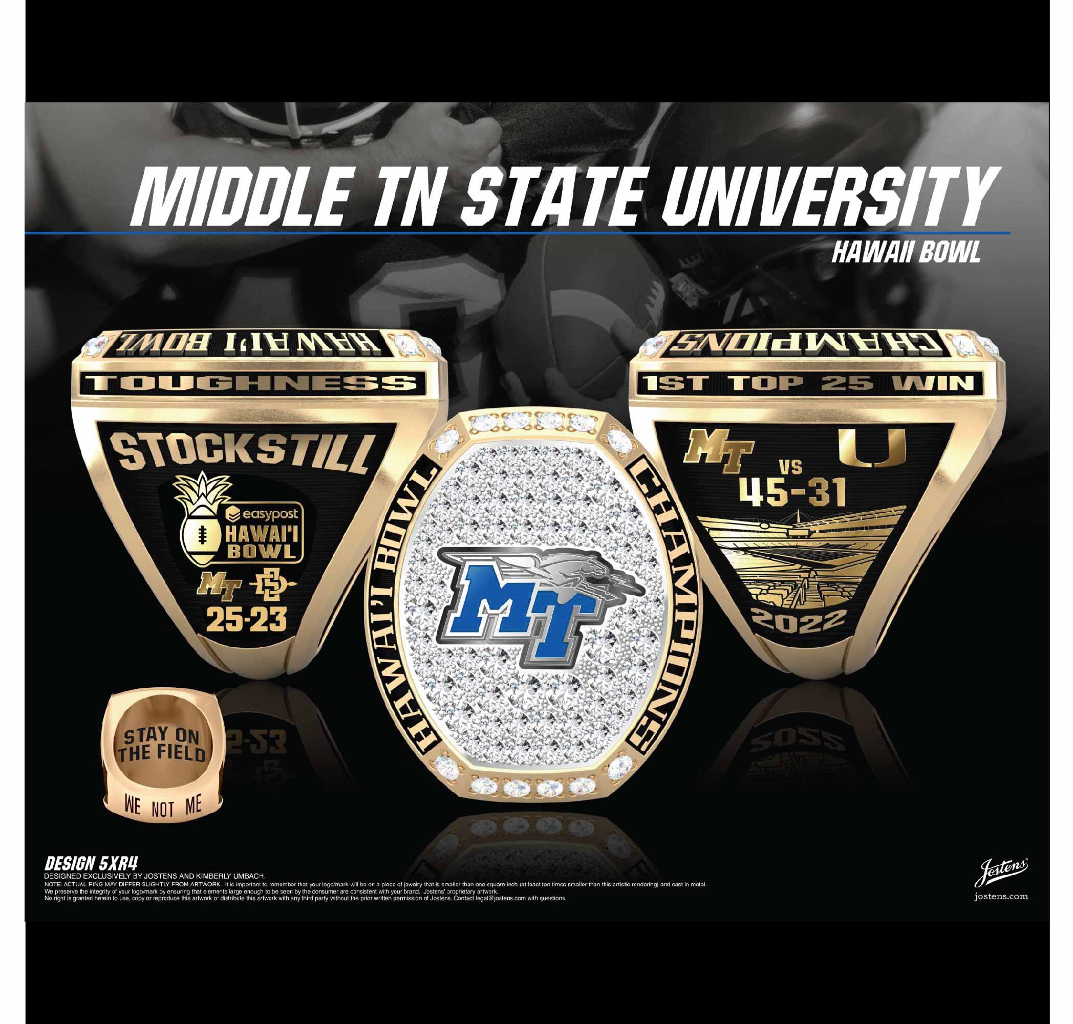 Middle Tennessee State University Football 2022 Hawaii Bowl Championship Ring
