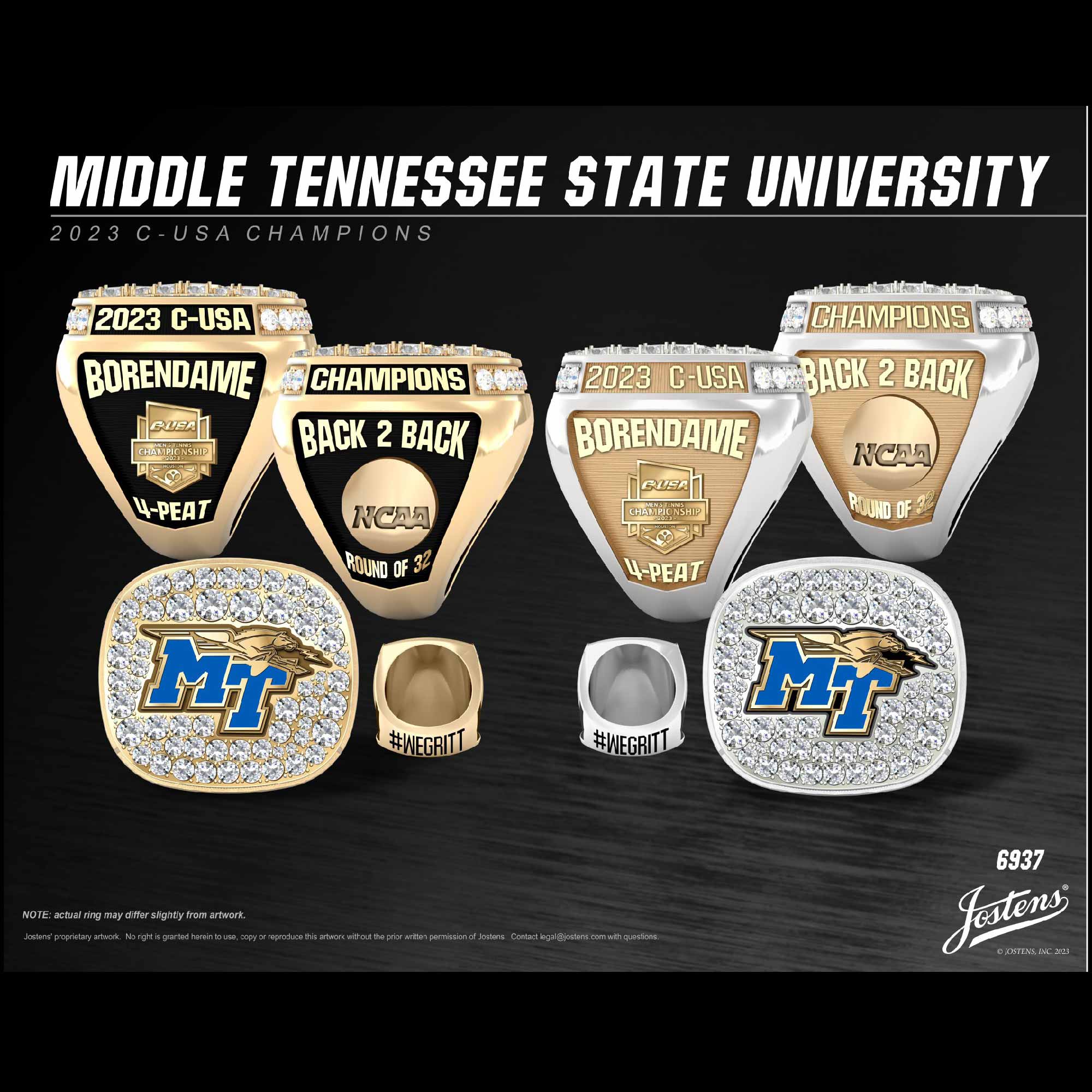Middle Tennessee State University Men's Tennis 2023 CUSA Championship Ring