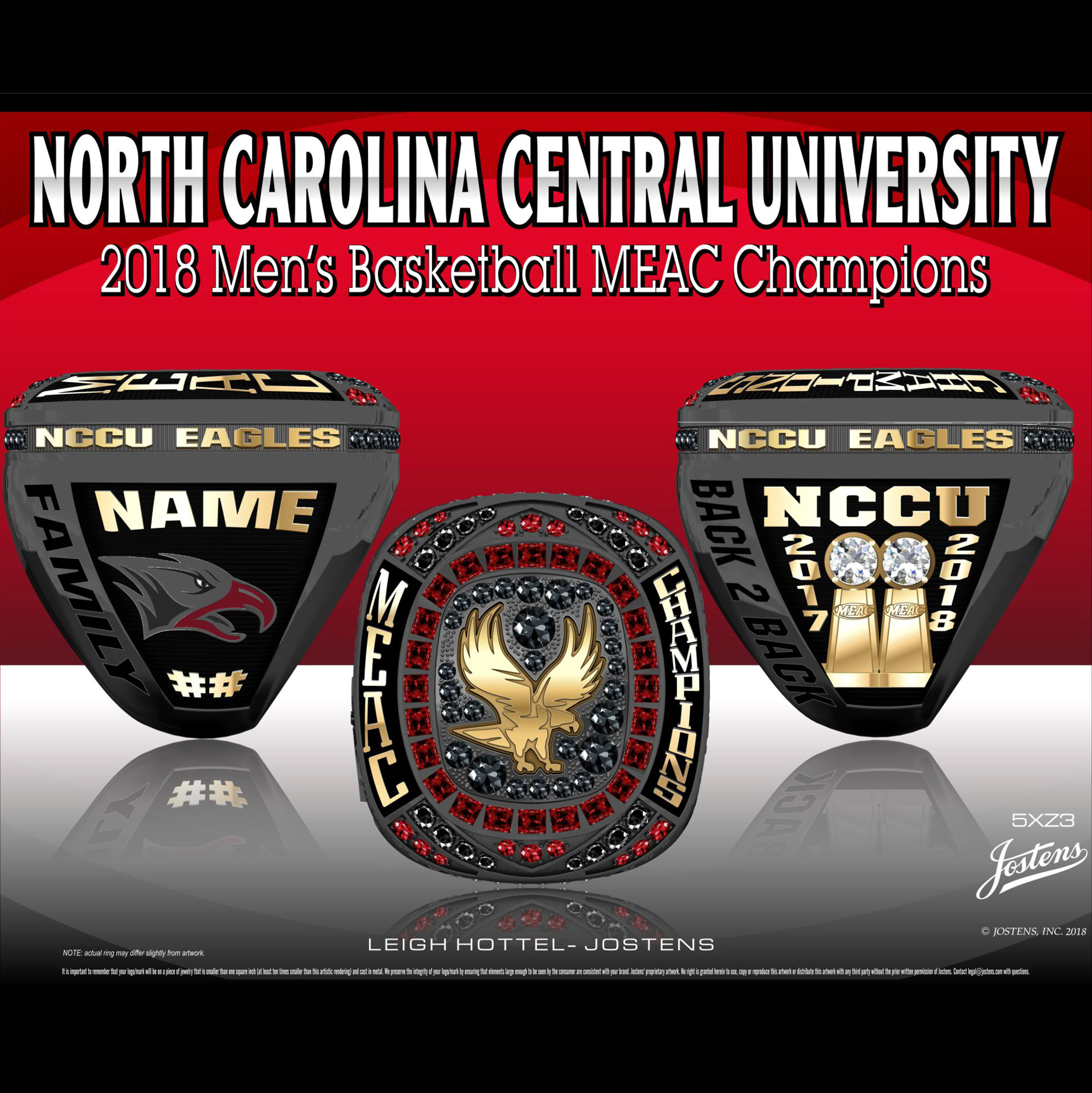 North Carolina Central University Men's Basketball 2018 MEAC Championship Ring