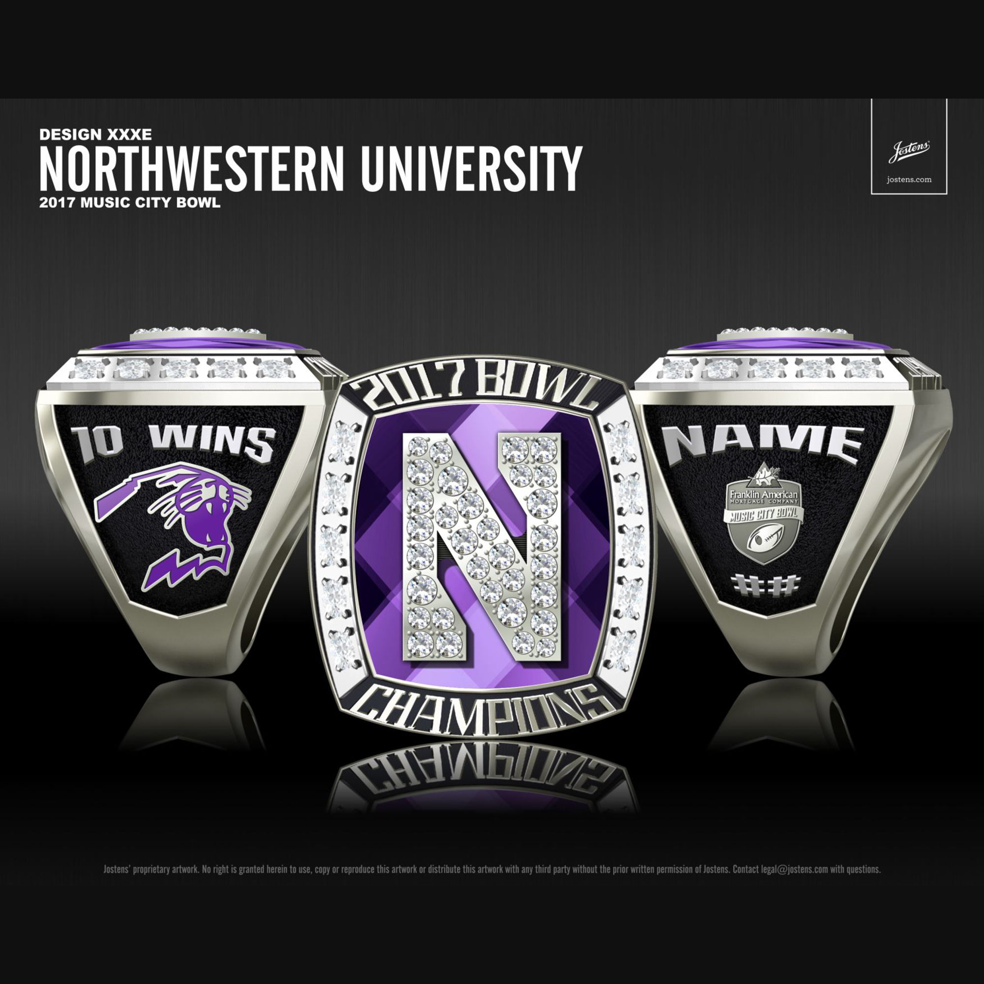 Northwestern University Men's Football 2017 Music City Bowl Championship Ring