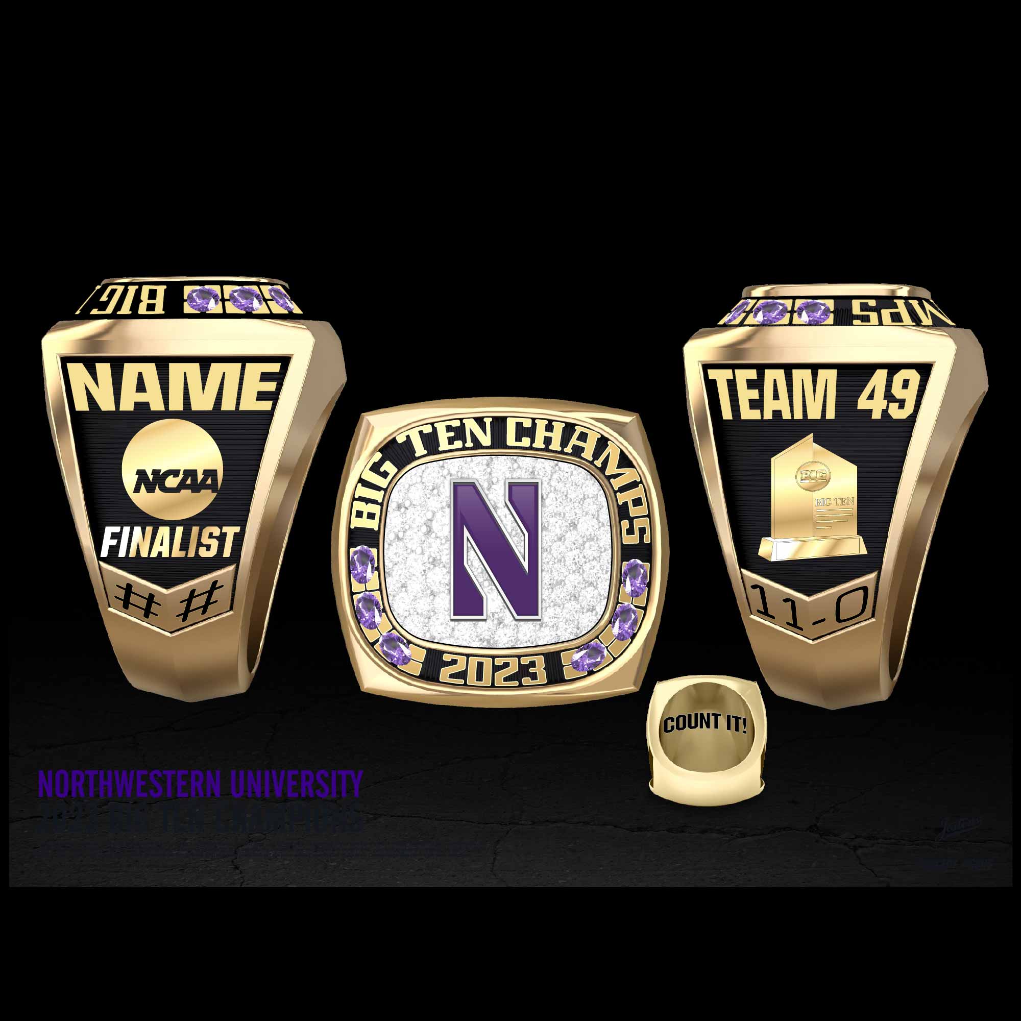 Northwestern University Women's Fencing 2024 Conference Championship Ring