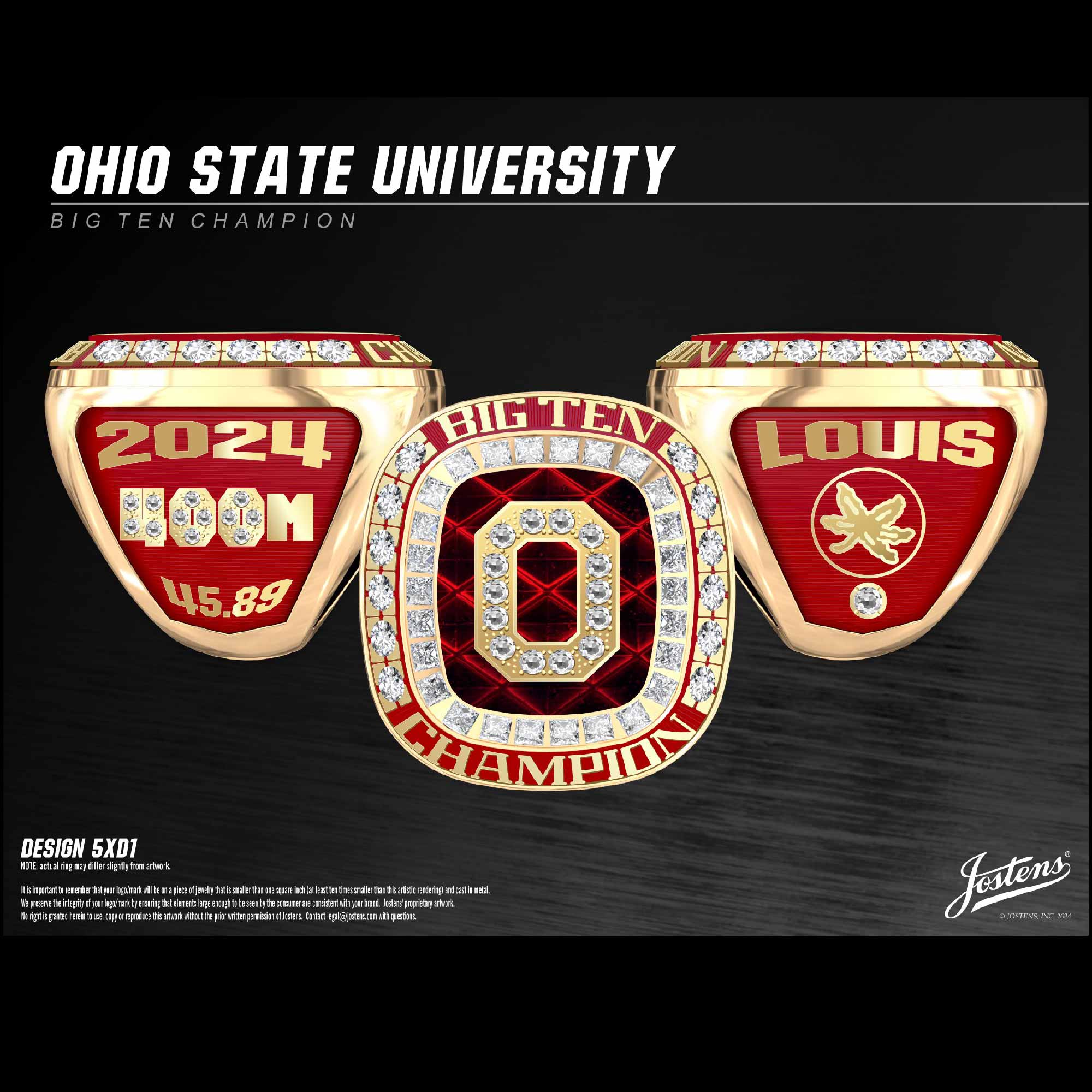 Ohio State University Men's Indoor Track & Field 2024 Big Ten Championship Ring