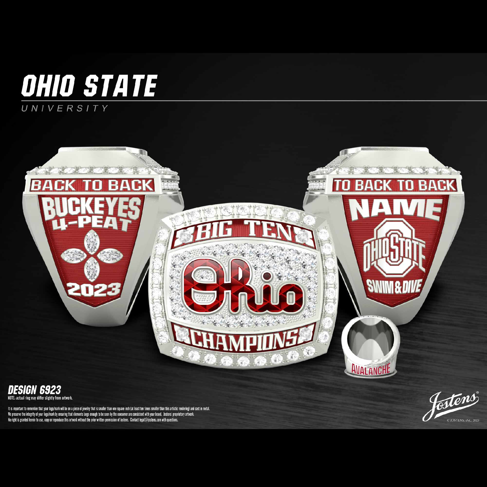 Ohio State University Women's Swimming & Diving 2023 Big Ten Championship Ring