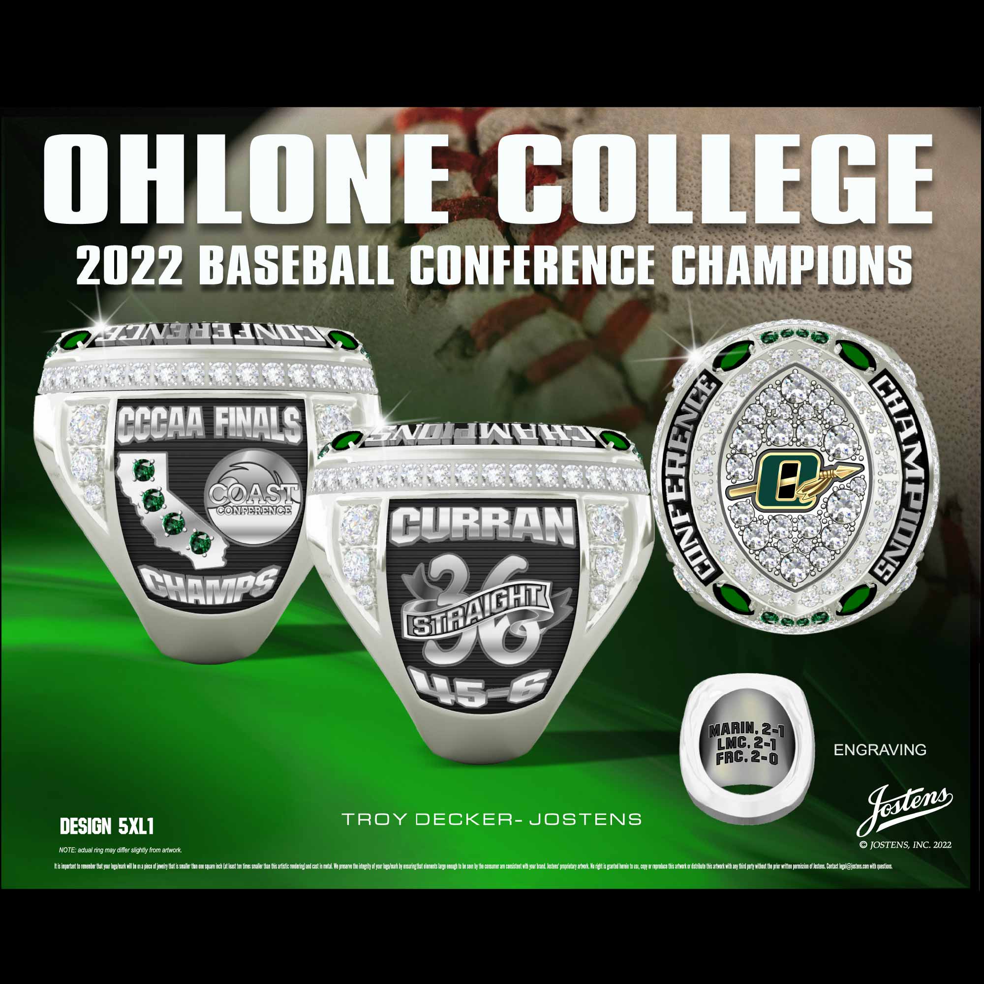 Ohlone College Baseball 2022 Conference Championship Ring