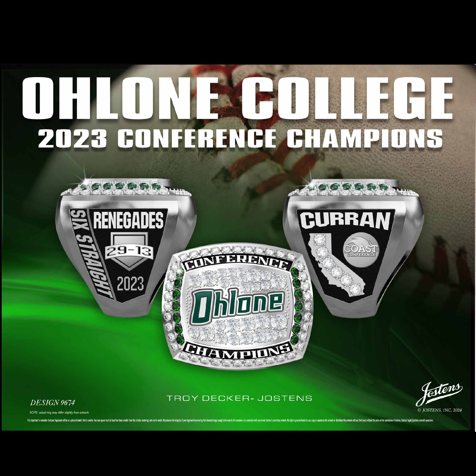 Ohlone College Men's Baseball 2023 Conference Championship Ring