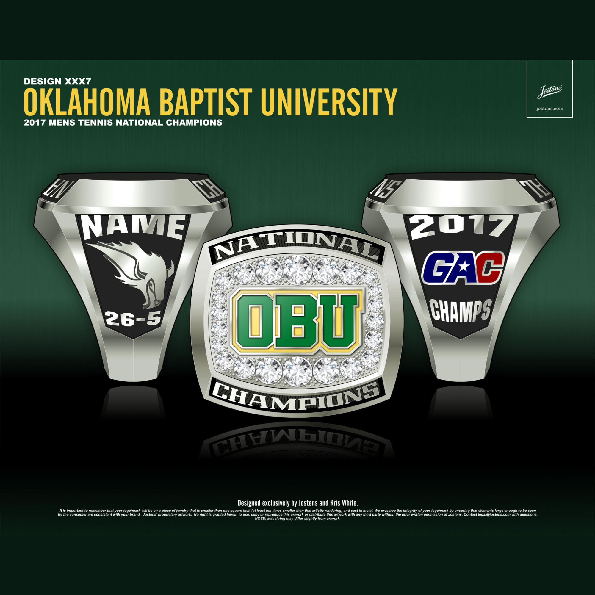Oklahoma Baptist University Men's Tennis 2017 National Championship Ring