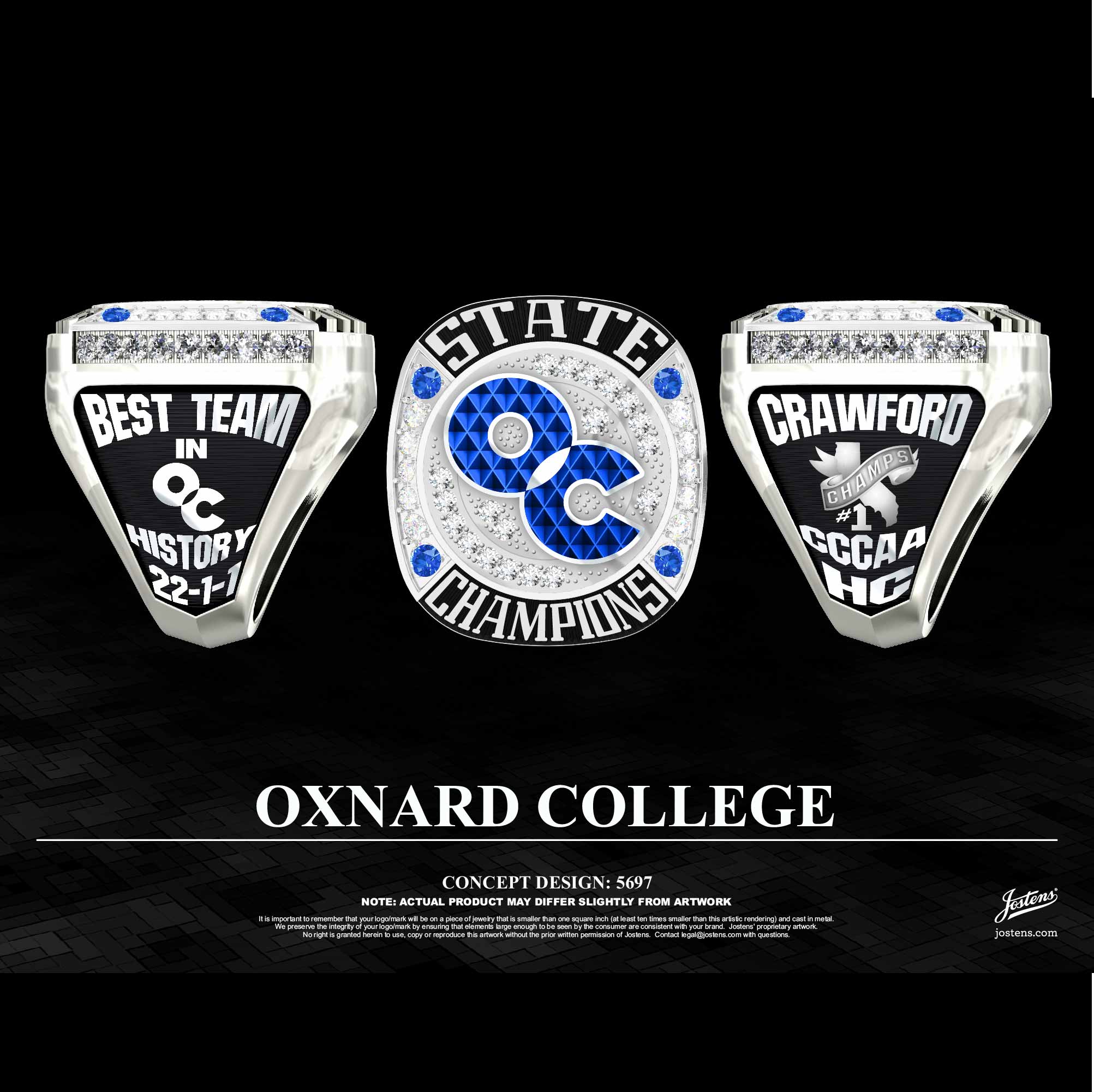 Oxnard College Men's Soccer 2022 CCCAA State Championship Ring