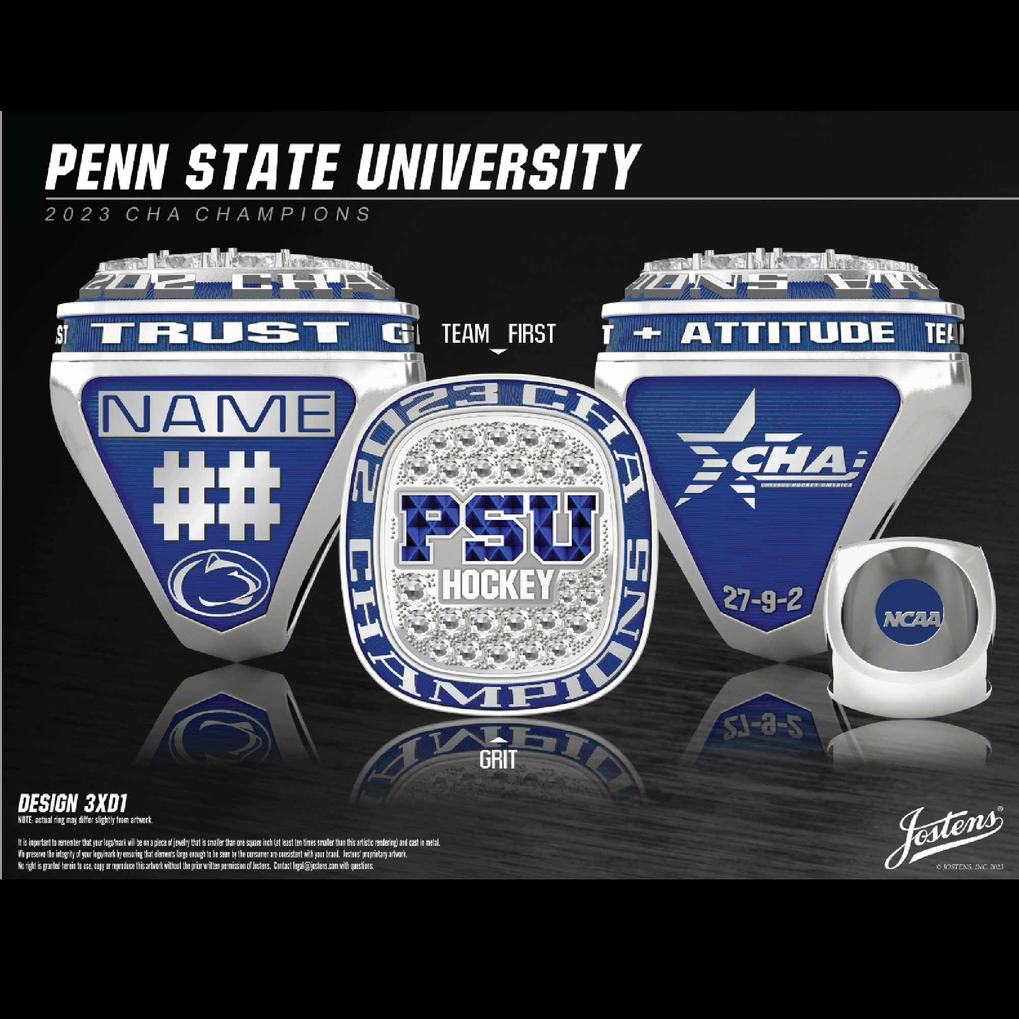 Penn State University Women's Hockey 2023 CHA Championship Ring