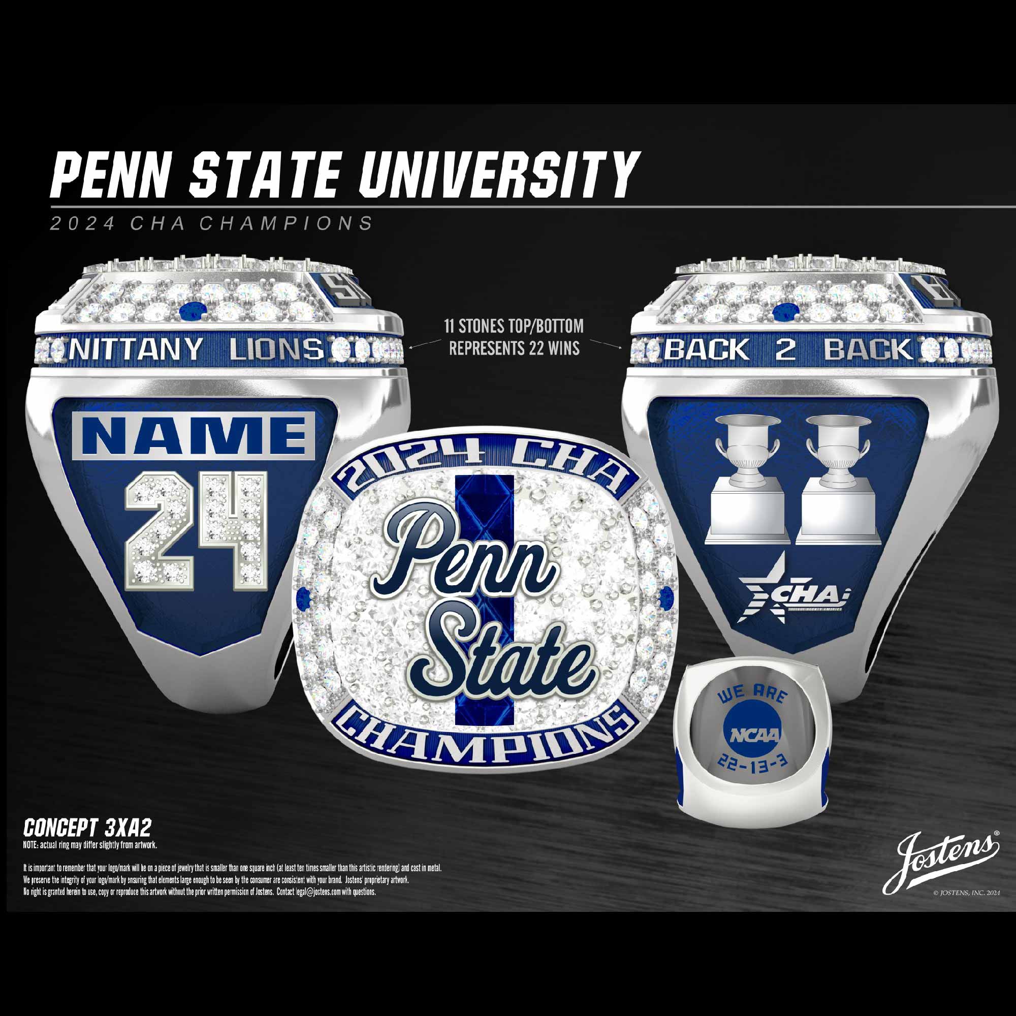 Penn State University Women's Ice Hockey 2024 CHA Championship Ring